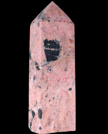 Peach Blossom Stone Rhodonite obelisk 505g in sunlight - Rocks and Things Store
