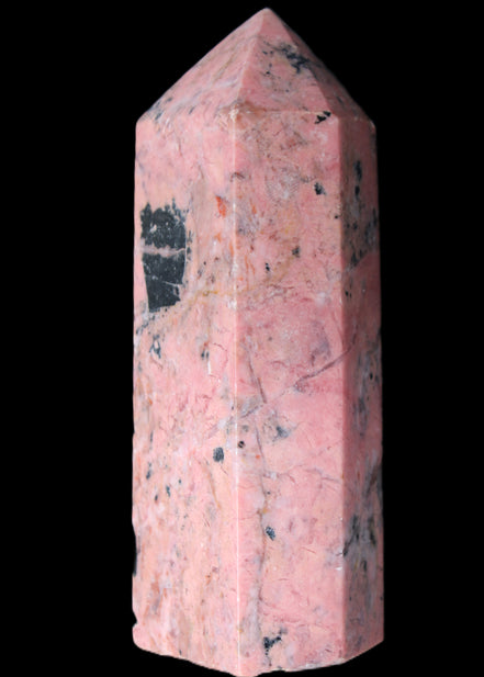 Peach Blossom Stone Rhodonite obelisk 505g in sunlight - Rocks and Things Store