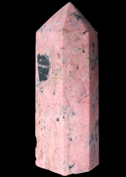 Peach Blossom Stone Rhodonite obelisk 505g in sunlight - Rocks and Things Store