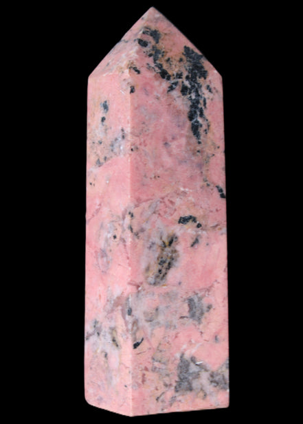 Peach Blossom Stone Rhodonite obelisk 505g in sunlight - Rocks and Things Store