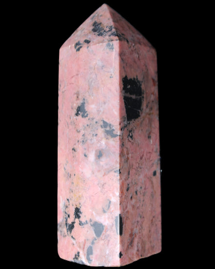 Peach Blossom Stone Rhodonite obelisk 505g in sunlight - Rocks and Things Store