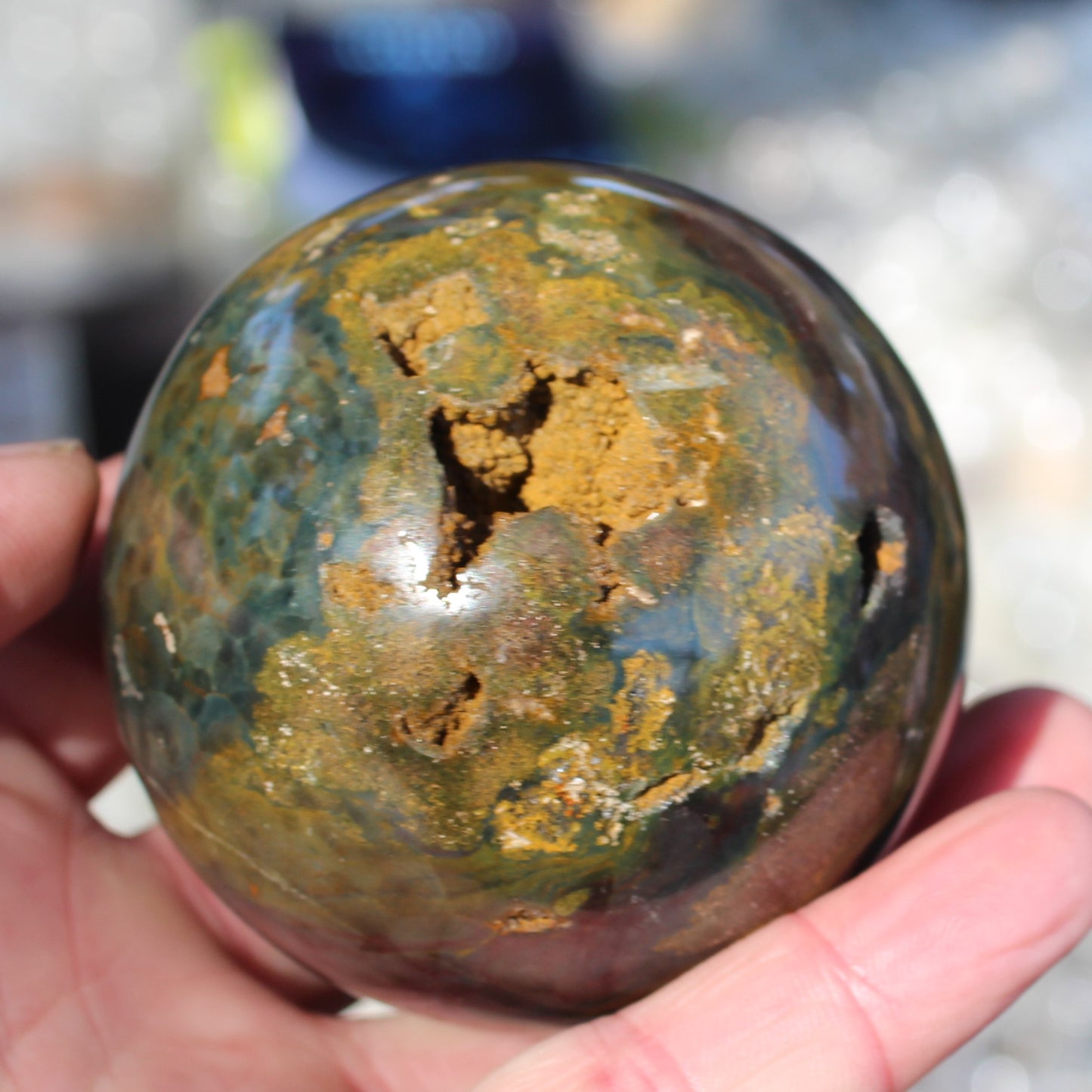 Ocean Jasper hole sphere 68mm 431g Rocks and Things
