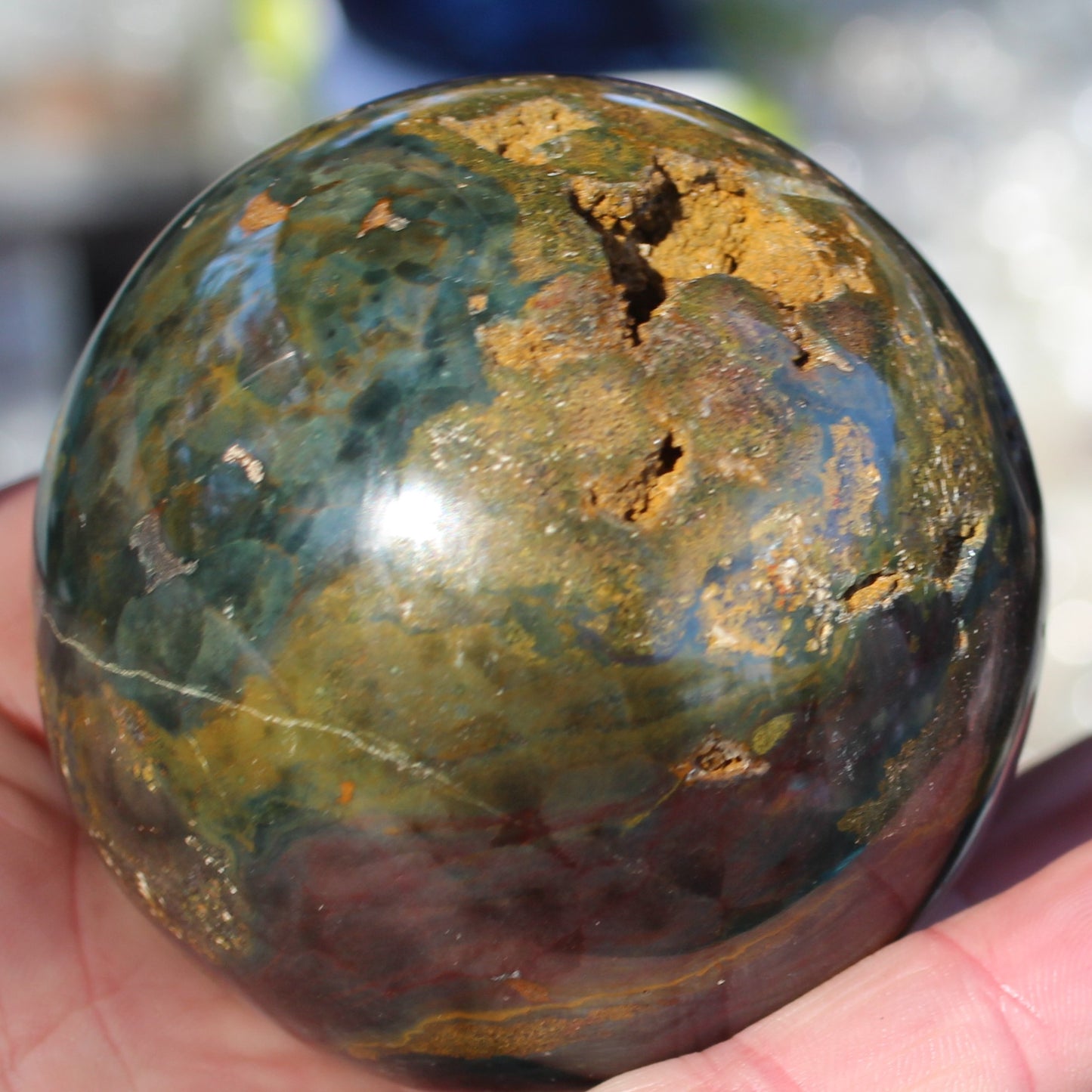 Ocean Jasper hole sphere 68mm 431g Rocks and Things