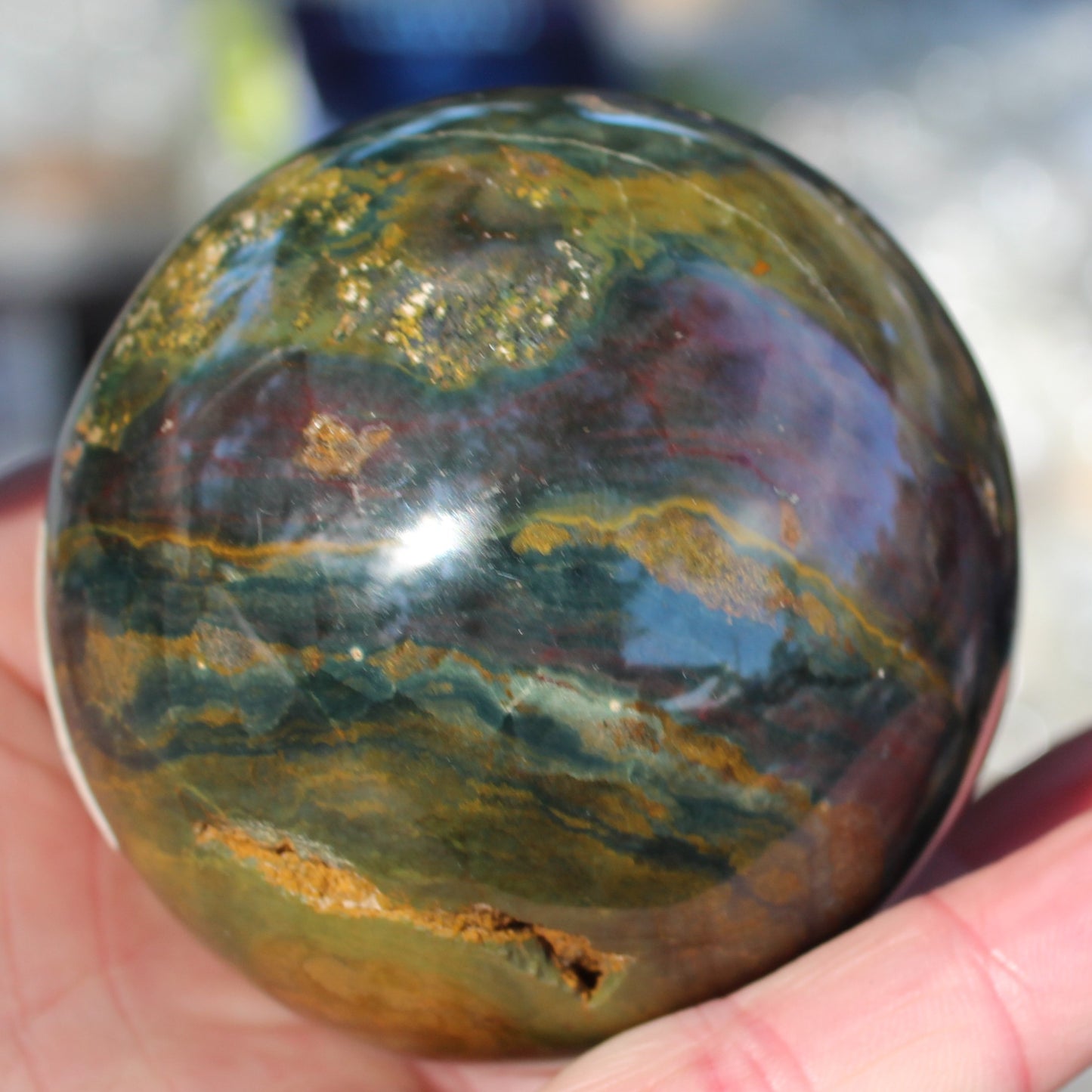 Ocean Jasper hole sphere 68mm 431g Rocks and Things