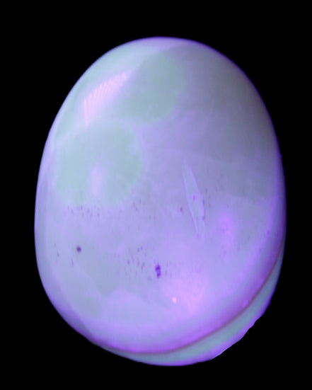 Yellow Banded Calcite egg 118g in UV light - Rocks and Things Store