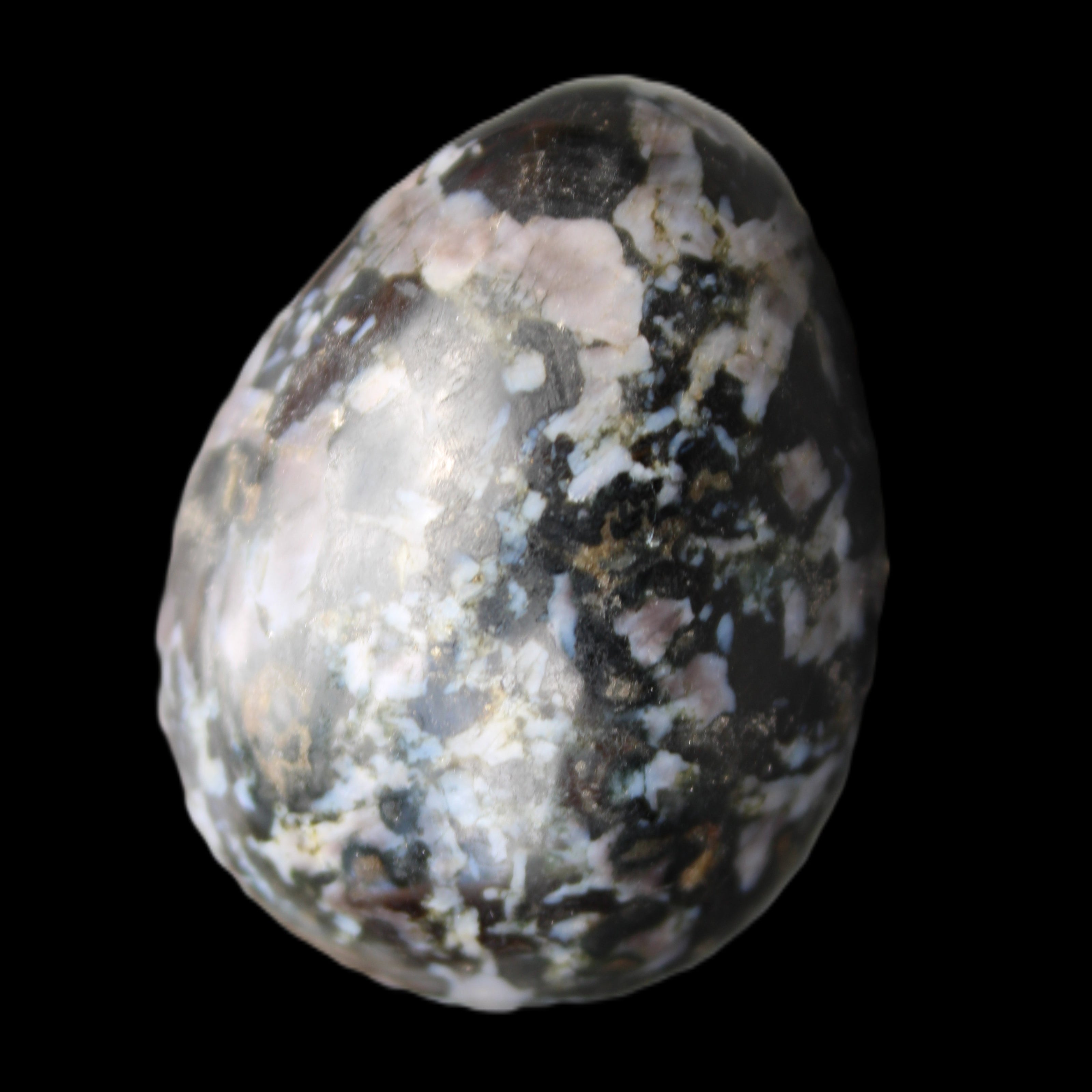 Indigo Gabbro Mystic Merlinite egg 111g in sunlight - Rocks and Things Store
