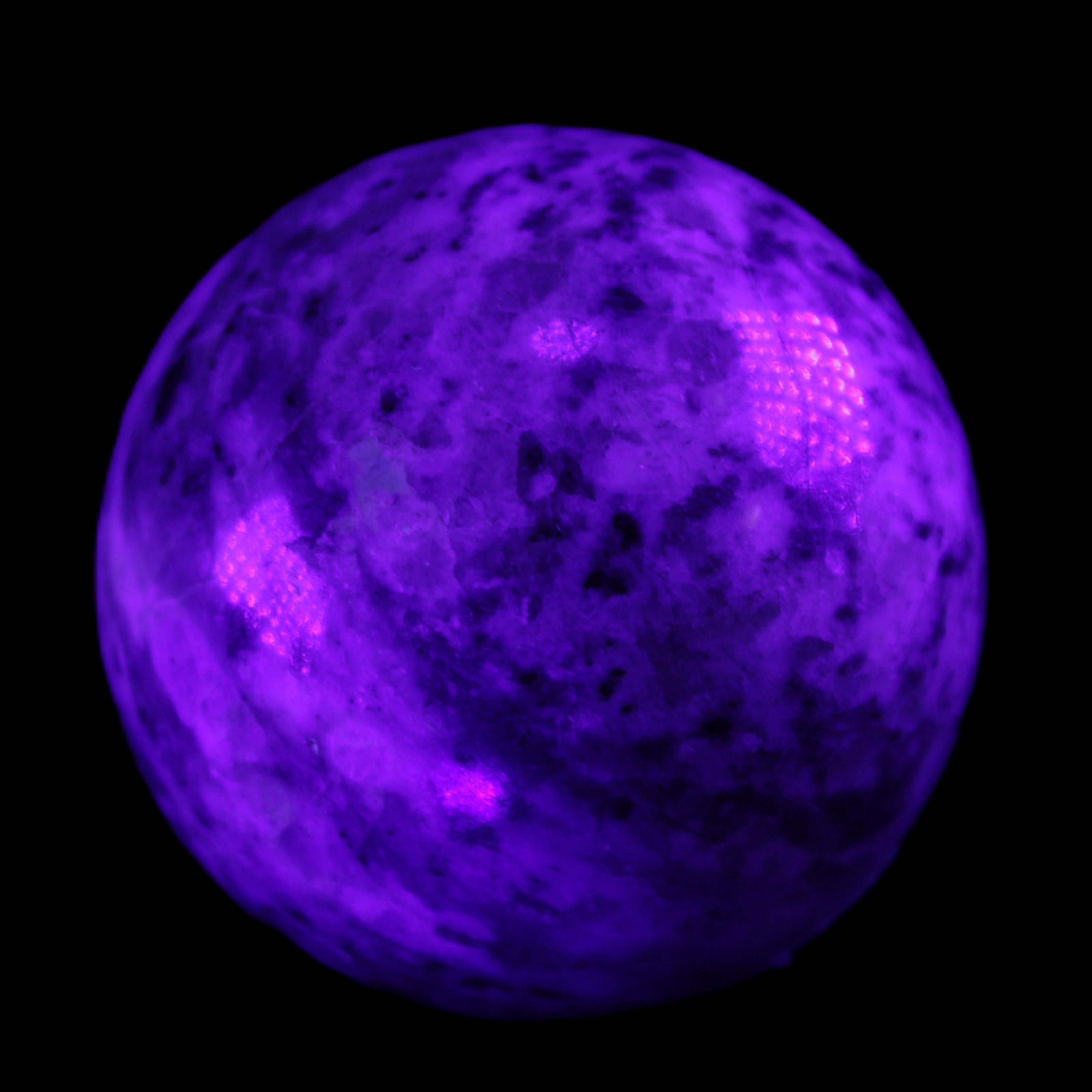Pink Tourmaline sphere 60mm 357g in UV light - Rocks and Things Store