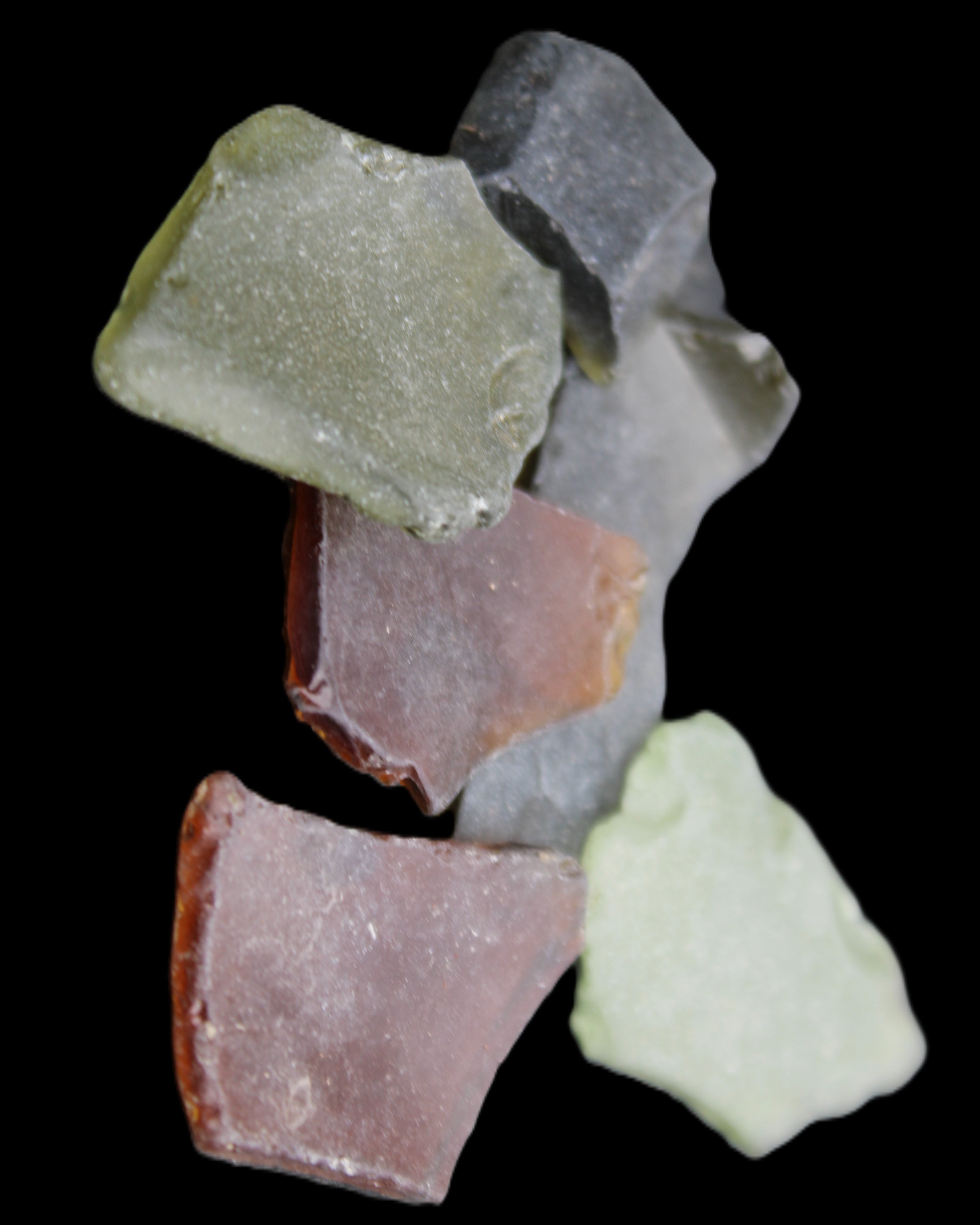Reedy Creek river glass, 6 pieces in sunlight - Rocks and Things Store