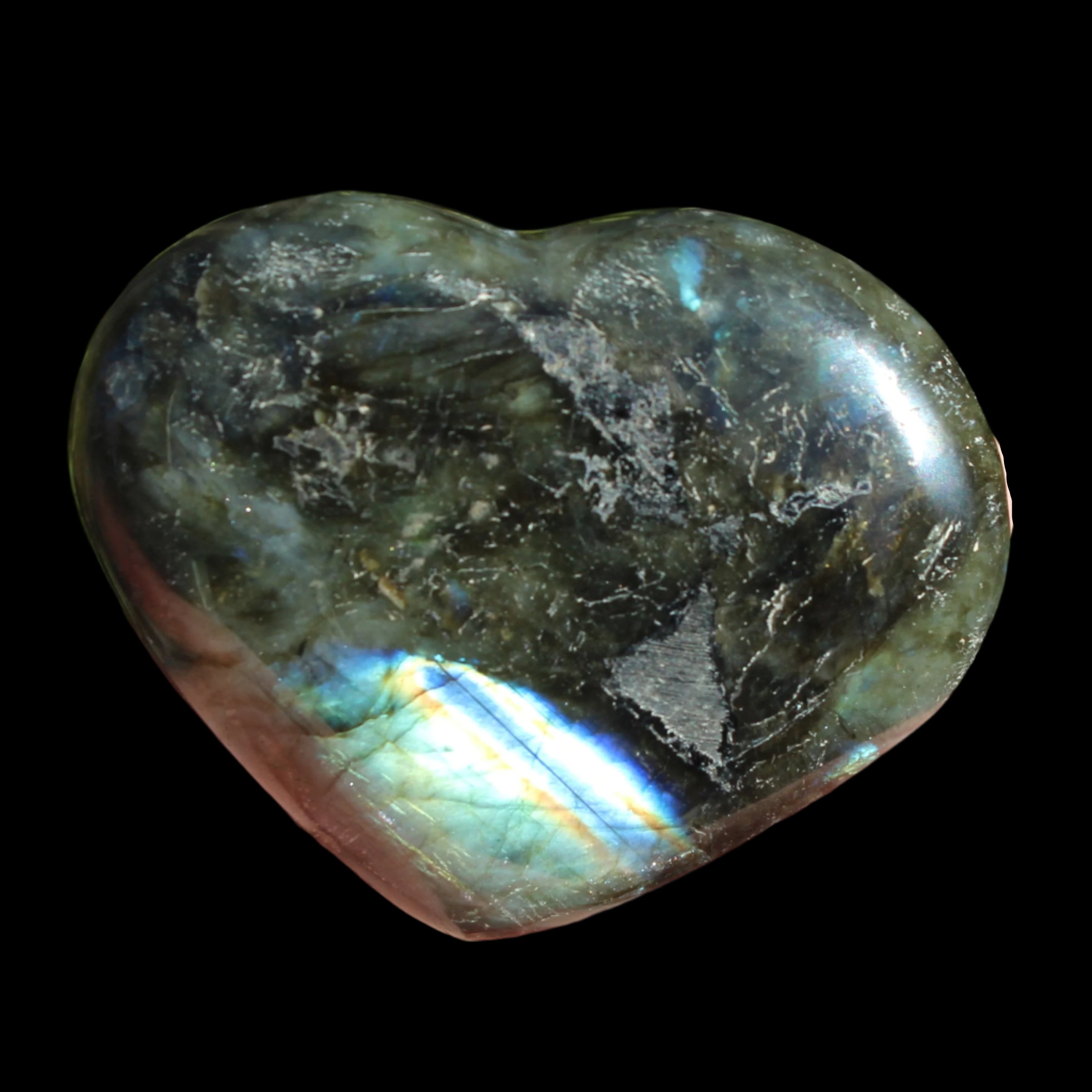 Labradorite heart 142g in sunlight - Rocks and Things Store