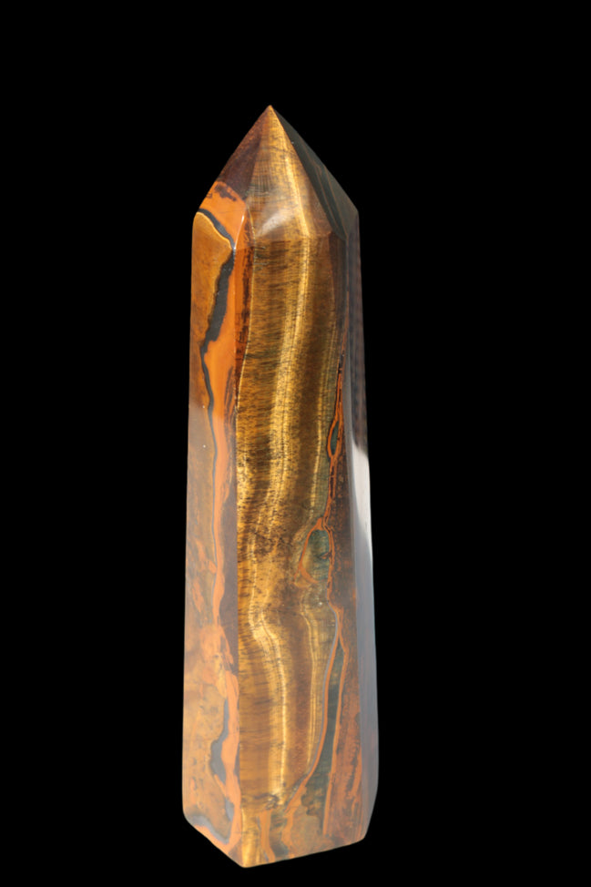 Tigers Eye Obelisk 1150g in sunlight, Rocks and Things  Store