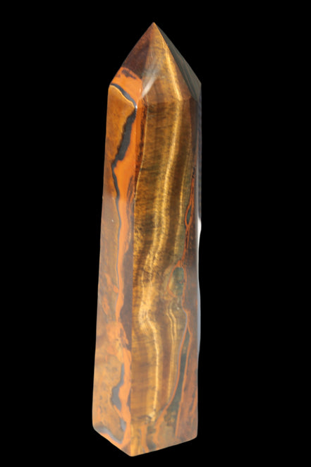 Tigers Eye Obelisk 1150g in sunlight, Rocks and Things Store