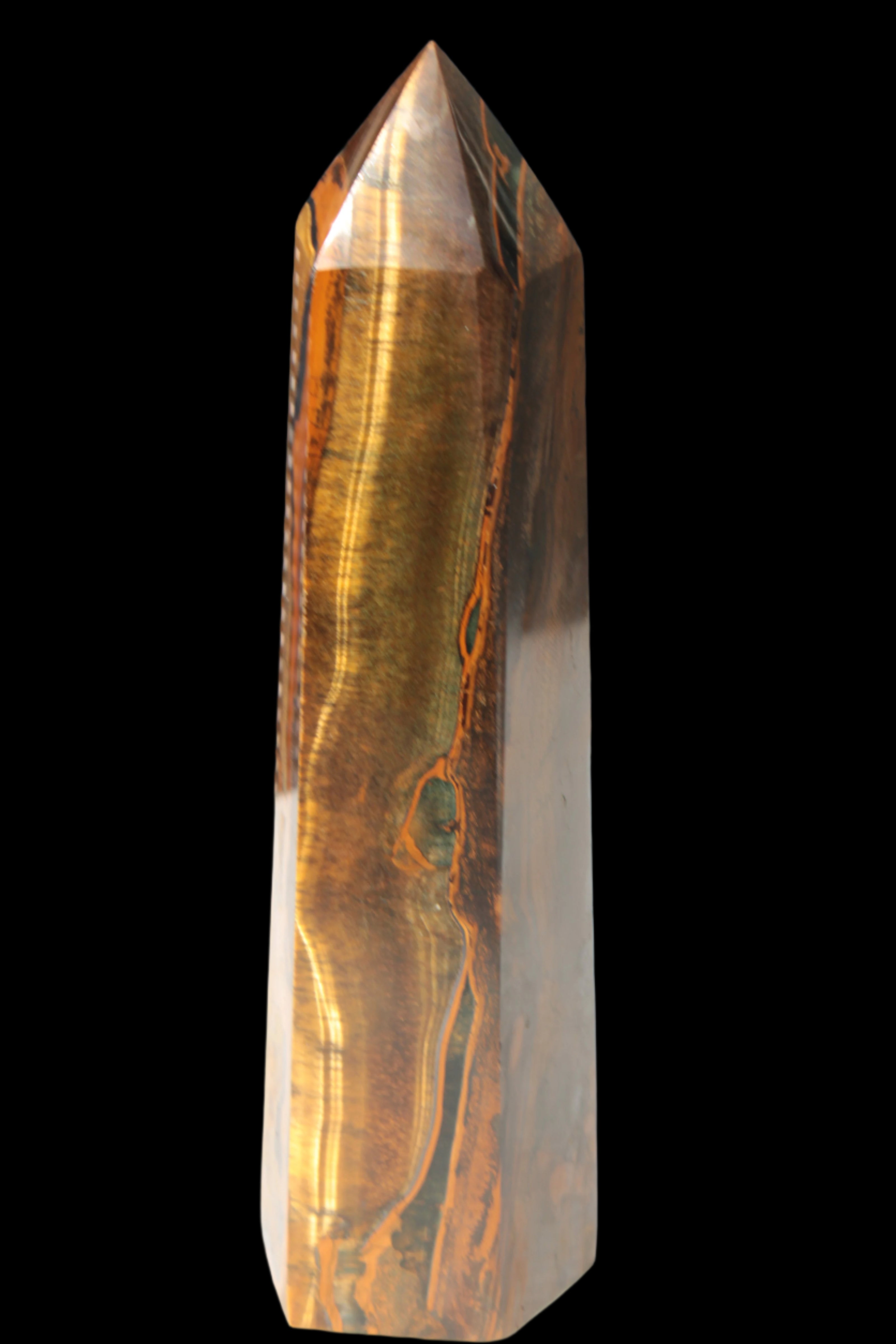 Tigers Eye Obelisk 1150g in sunlight, Rocks and Things Store