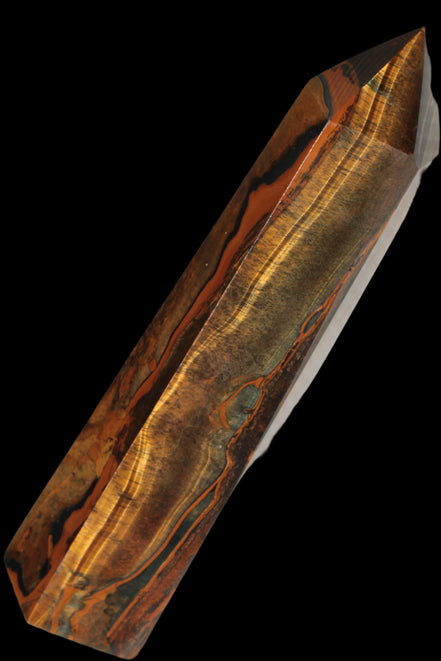 Tigers Eye Obelisk 1150g in sunlight, Rocks and Things Store