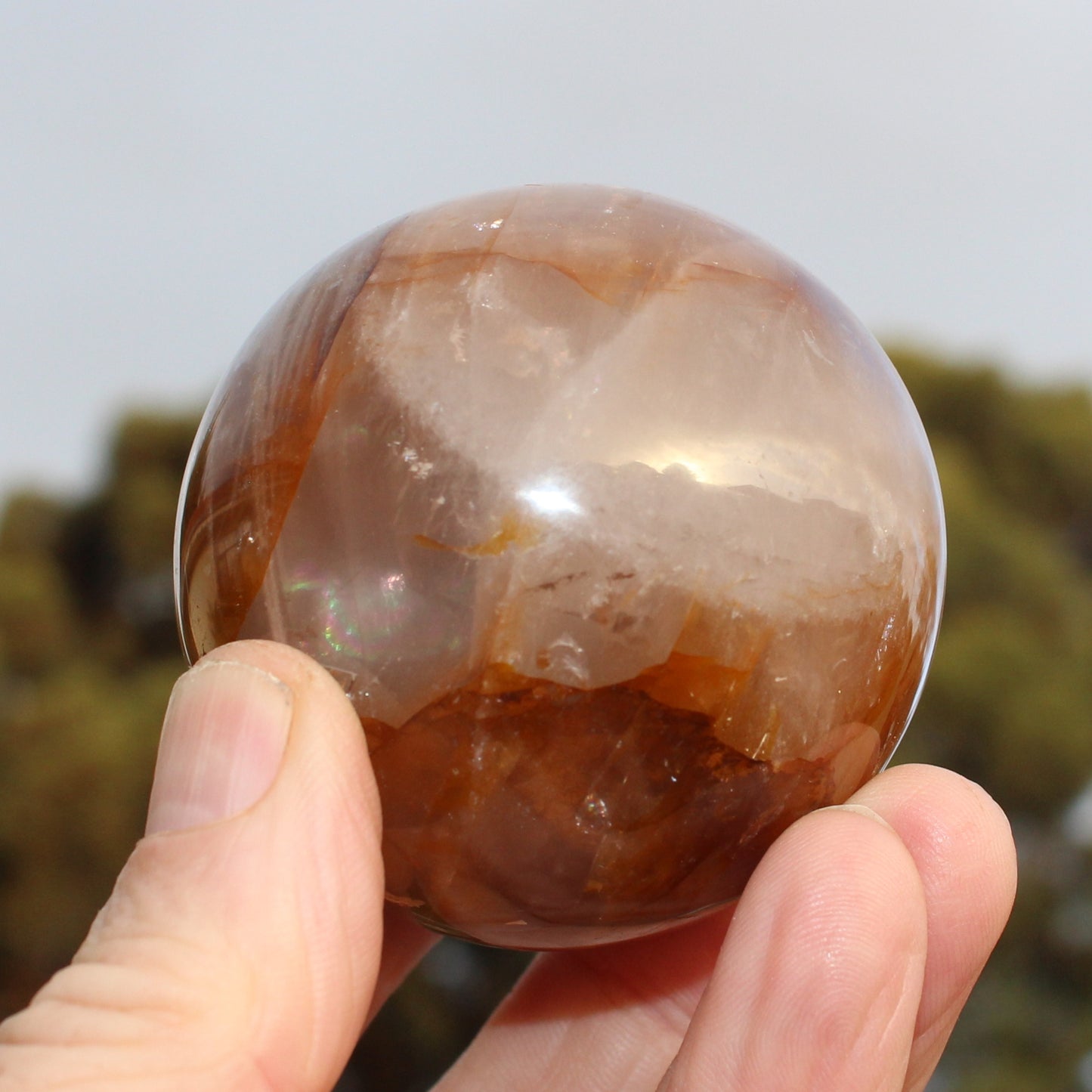 Hematoid Yellow Fire quartz sphere 298g Rocks and Things