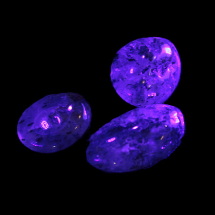 Biotite in Quartz 3 polished crystals 11-12g in UV light - Rocks and Things Store