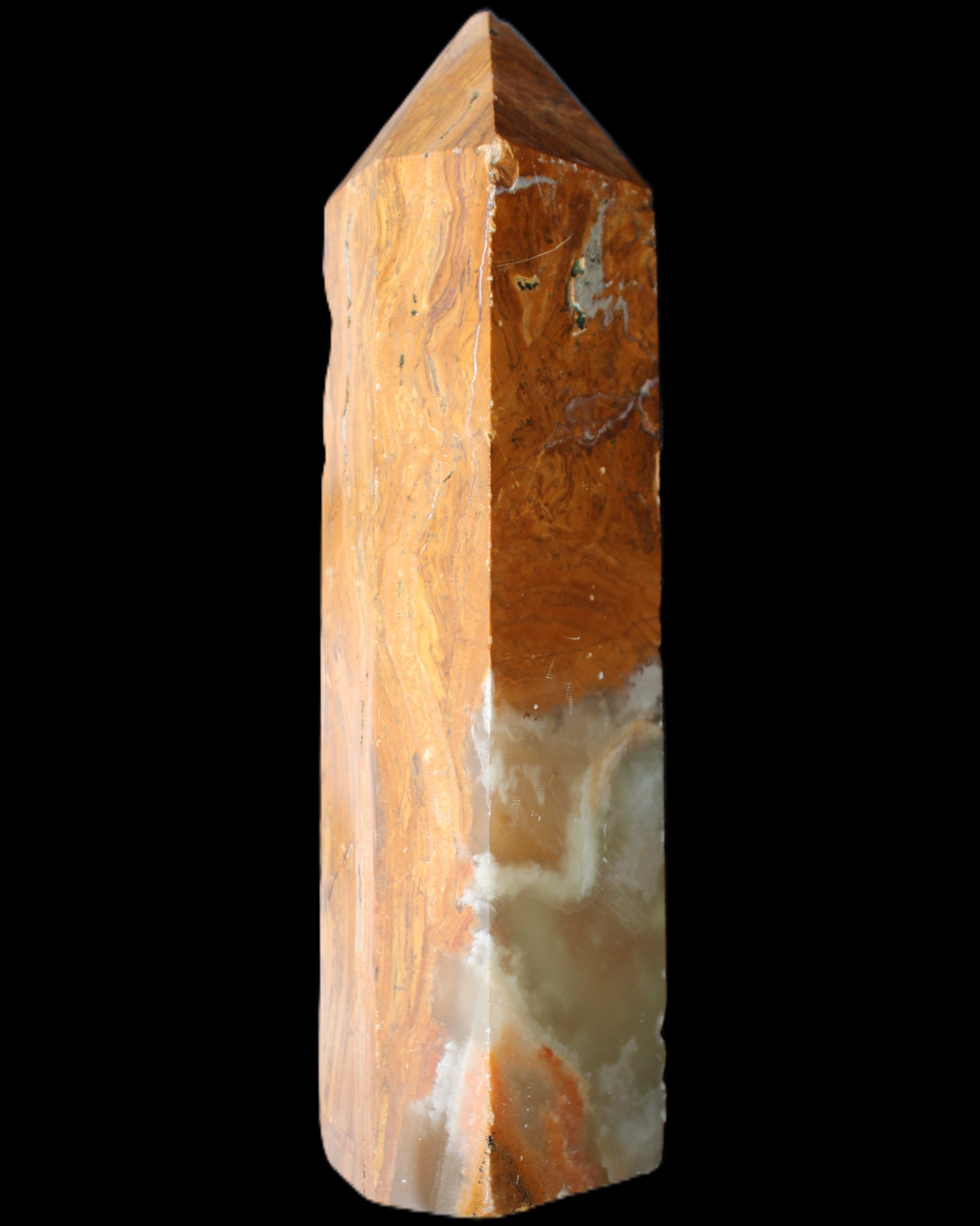 Afghan Jade Serpentine obelisk 764g in sunlight - Rocks and Things Store