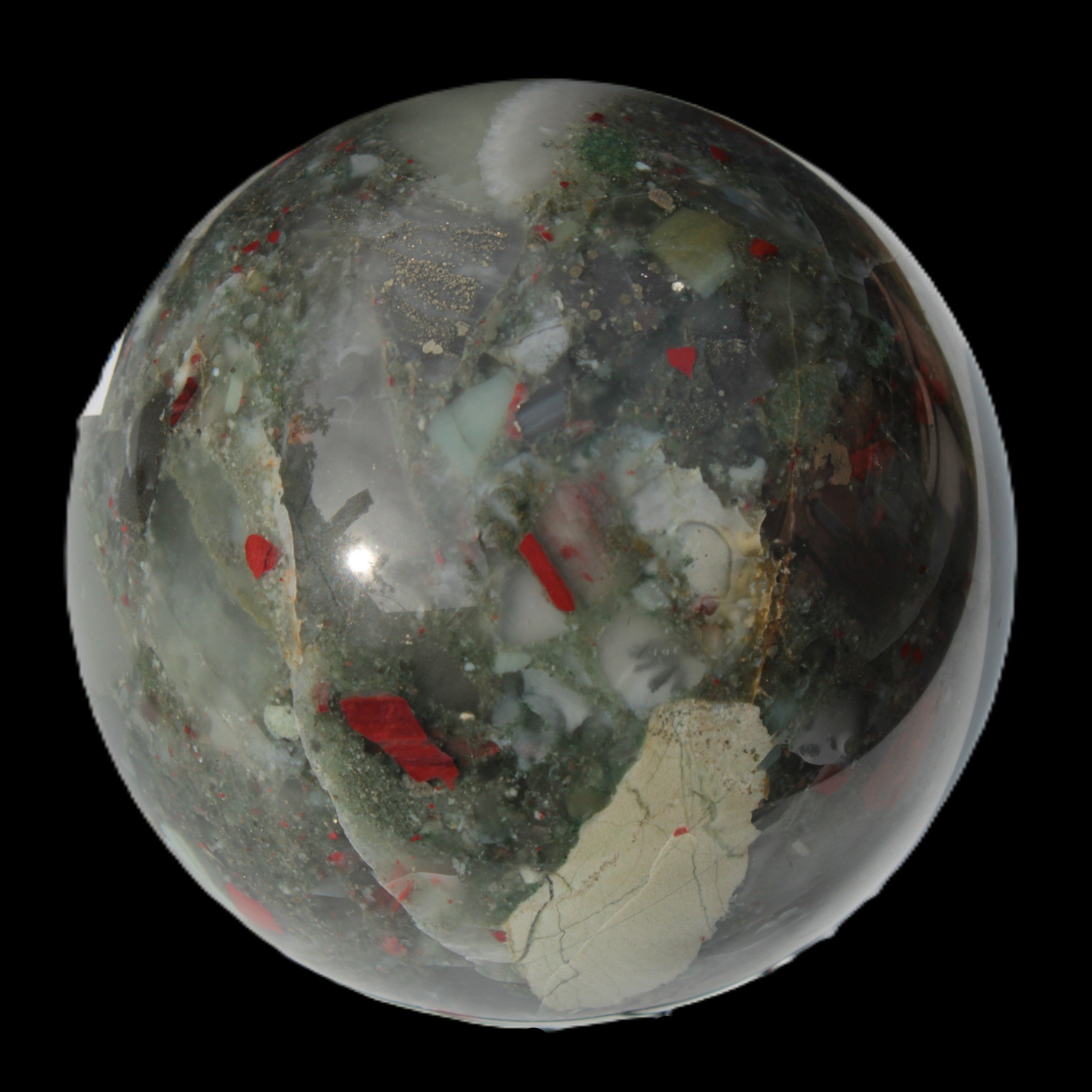 African Bloodstone sphere 84mm 831g - Rocks and Things Store