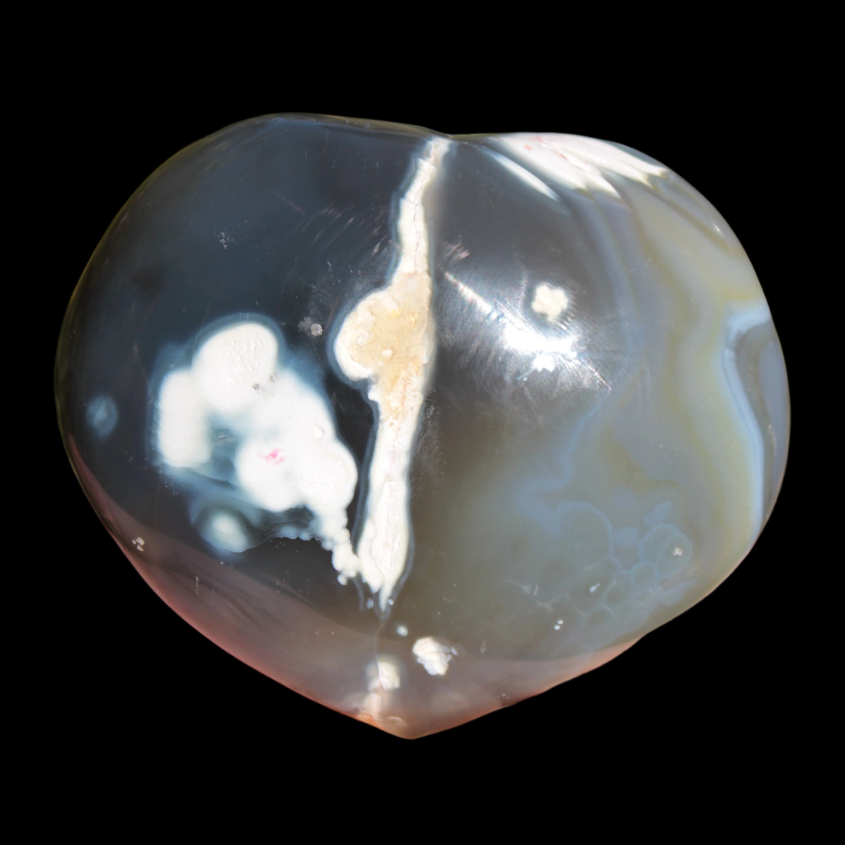 Killer Whale Agate heart 548g in sunlight - Rocks and Things Store