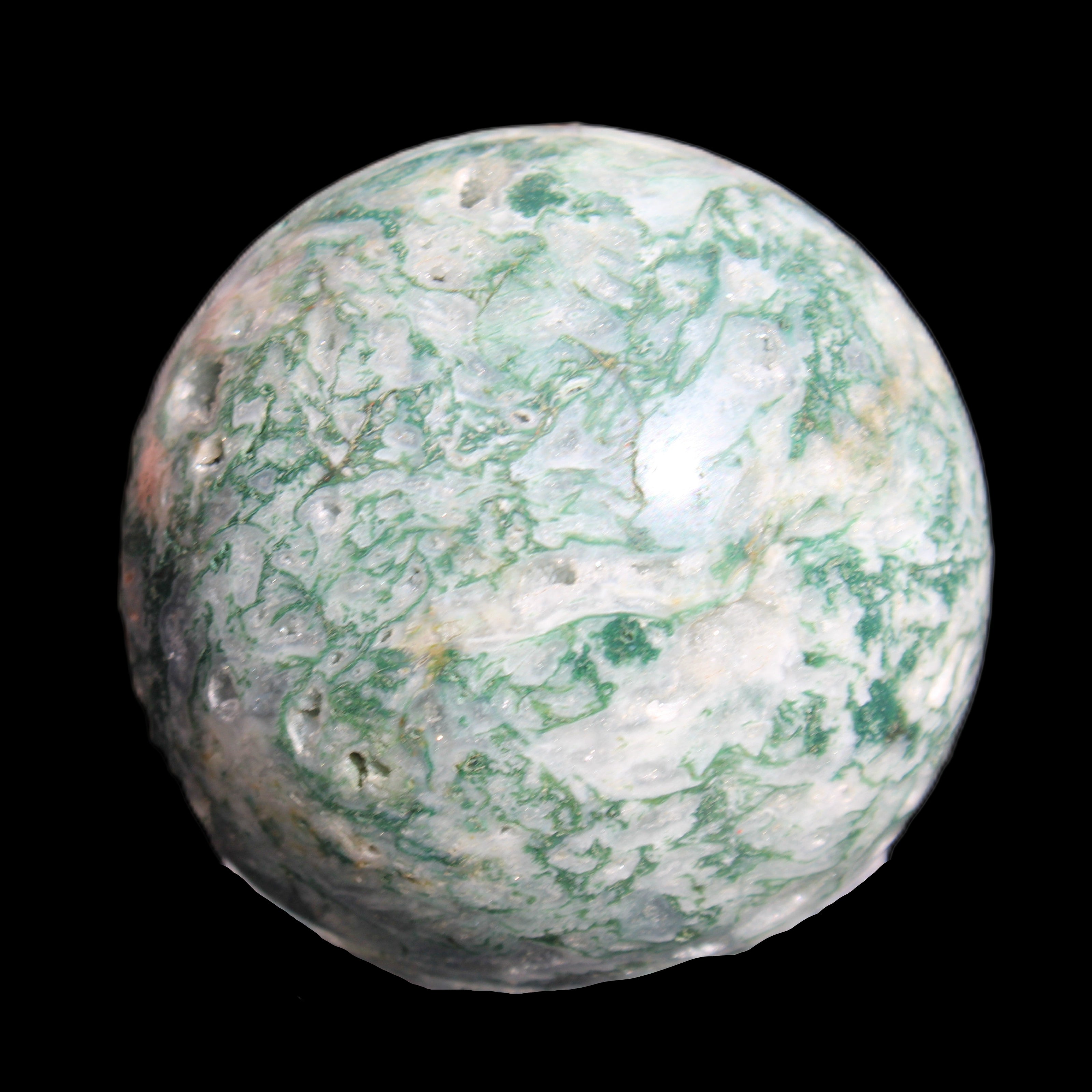 Ocean Moss Agate sphere 239g in sunlight - Rocks and Things Store