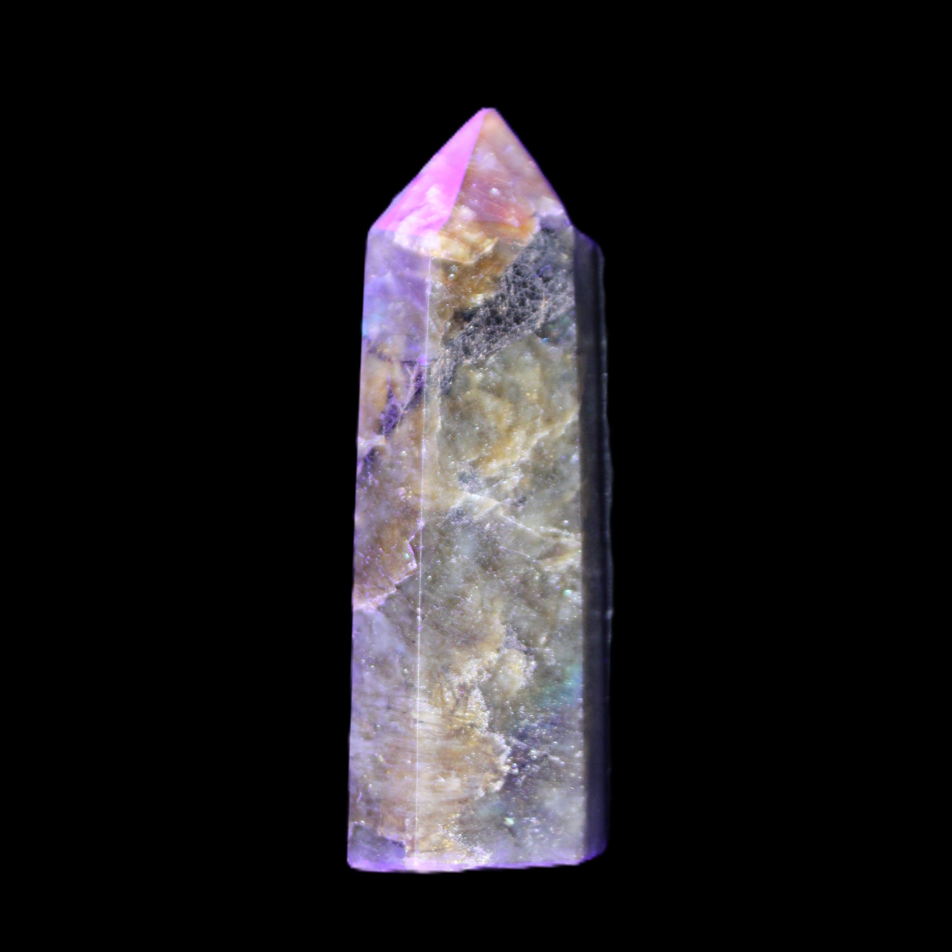 Labradorite wand 89g in UV light - Rocks and Things Store