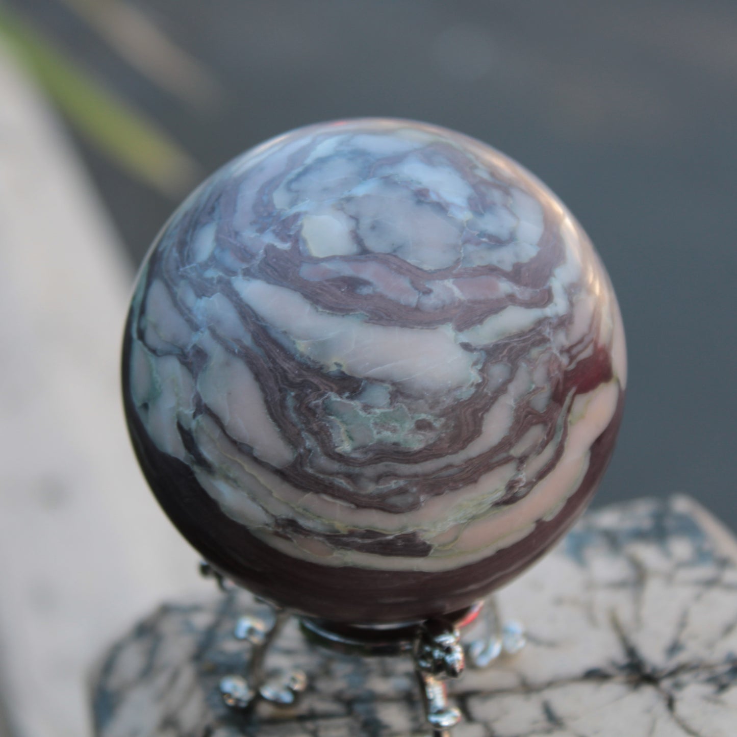 Zebra Stone Jasper sphere 569g Rocks and Things
