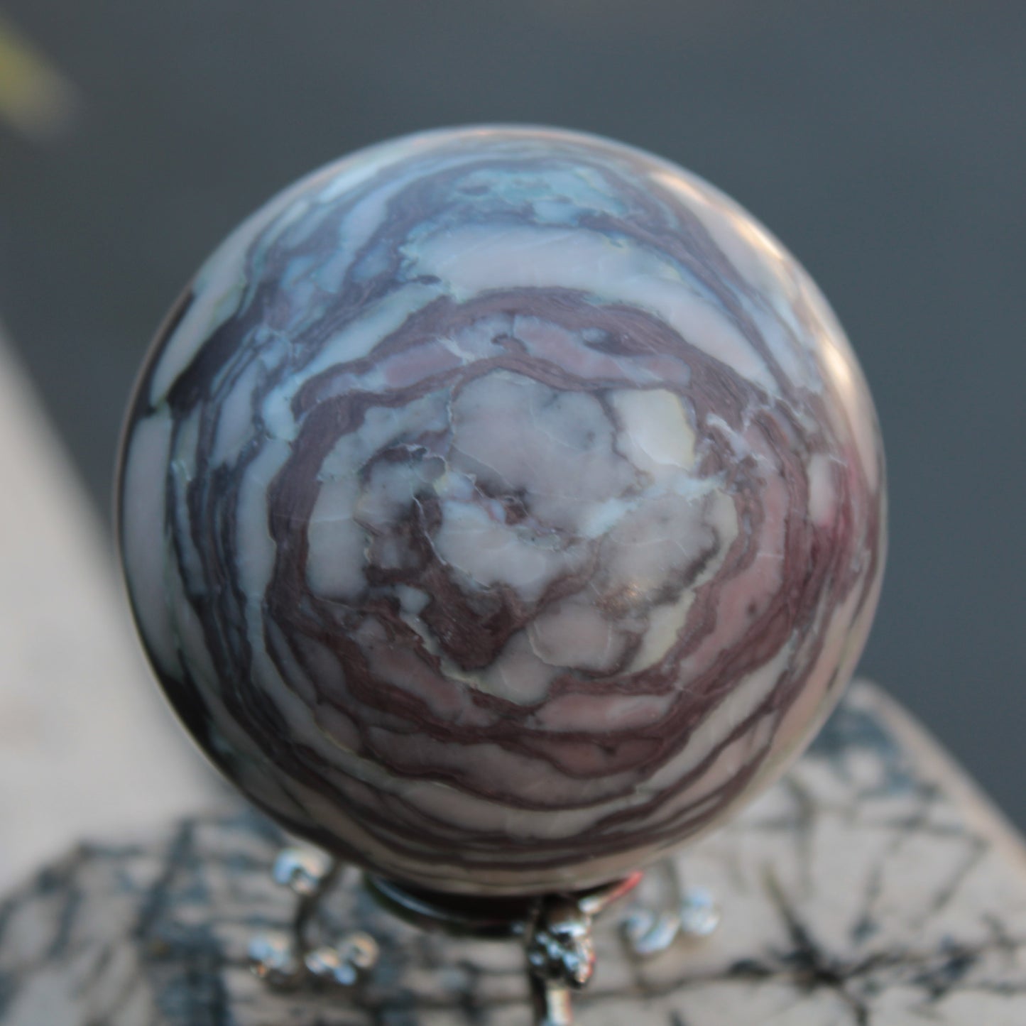 Zebra Stone Jasper sphere 569g Rocks and Things