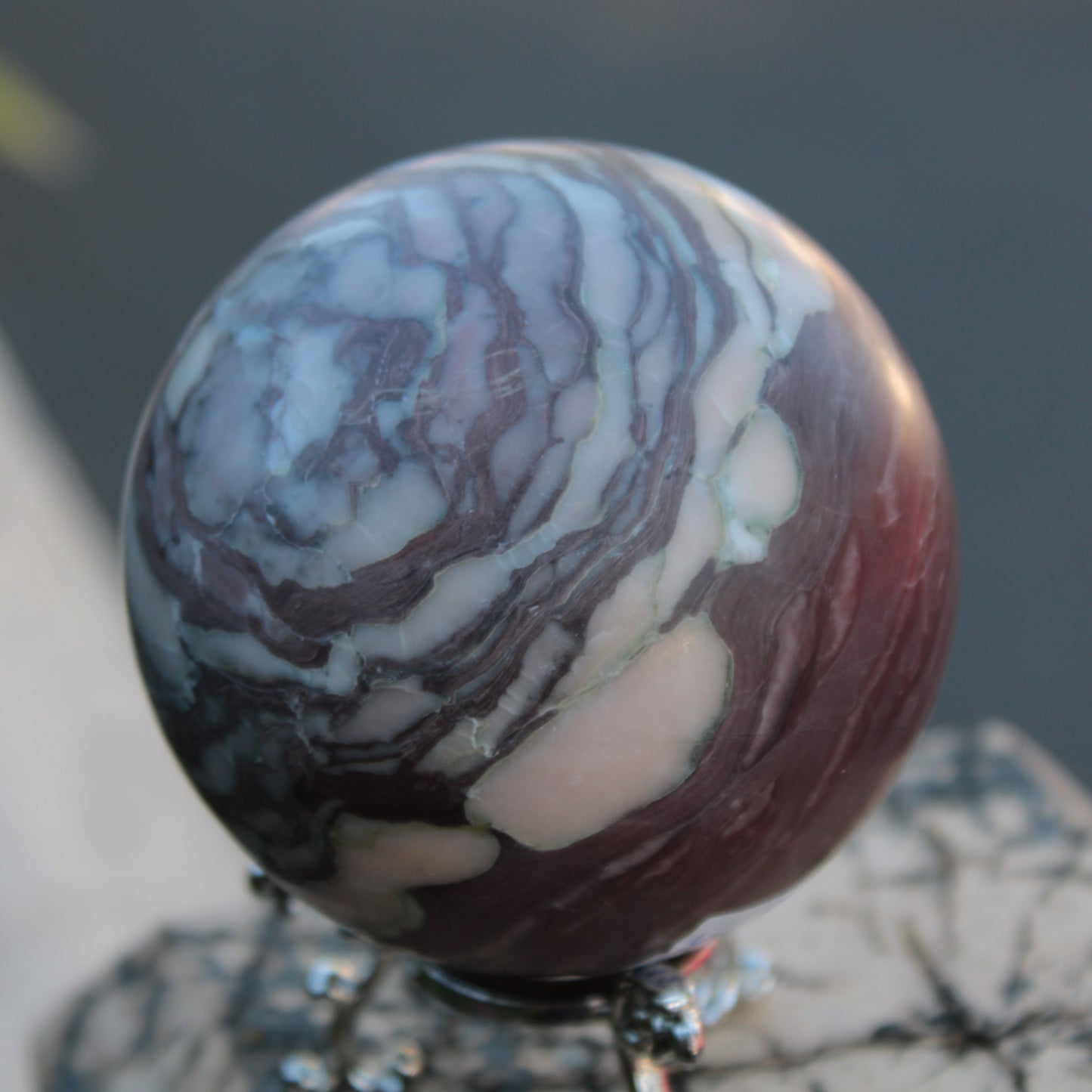 Zebra Stone Jasper sphere 569g Rocks and Things