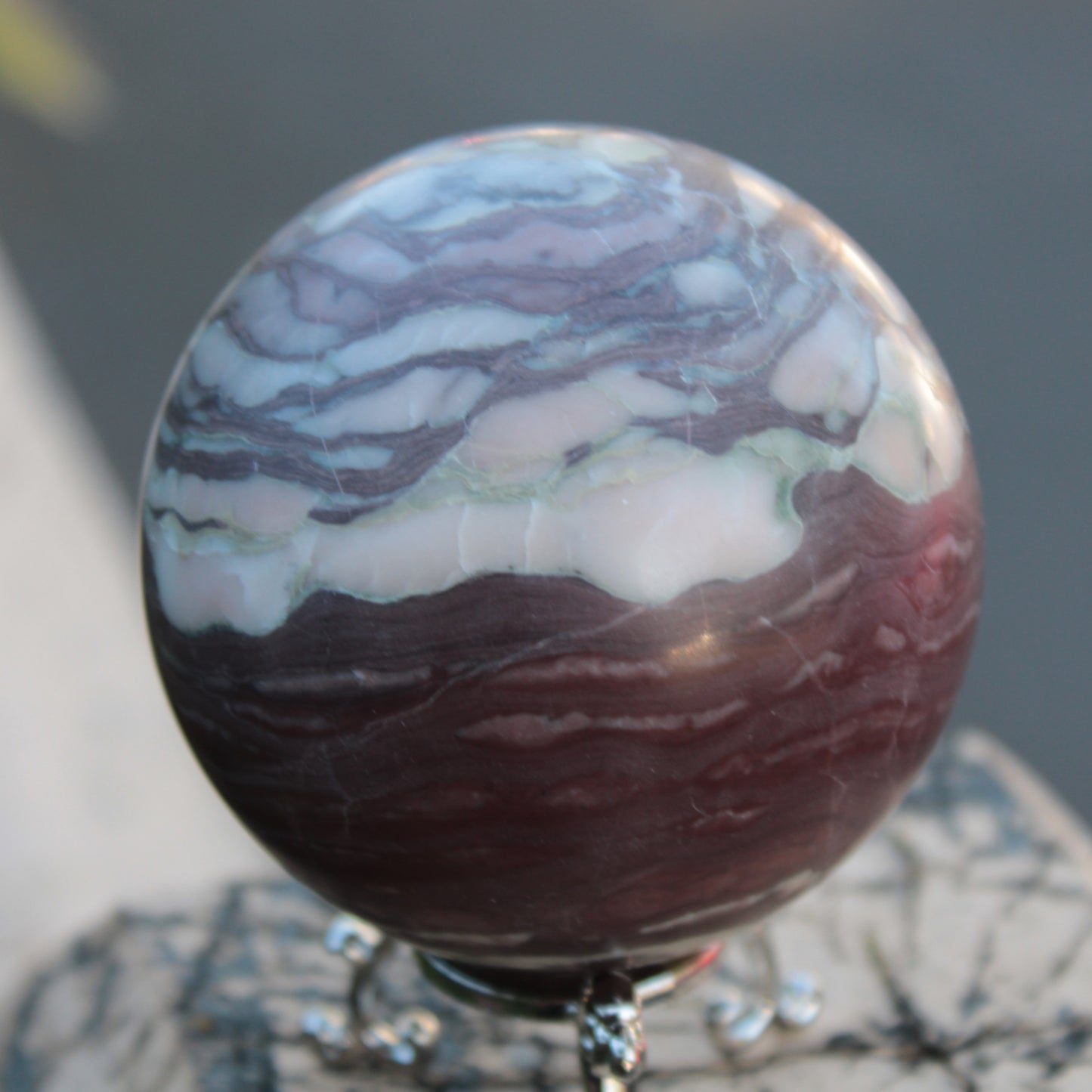Zebra Stone Jasper sphere 569g Rocks and Things