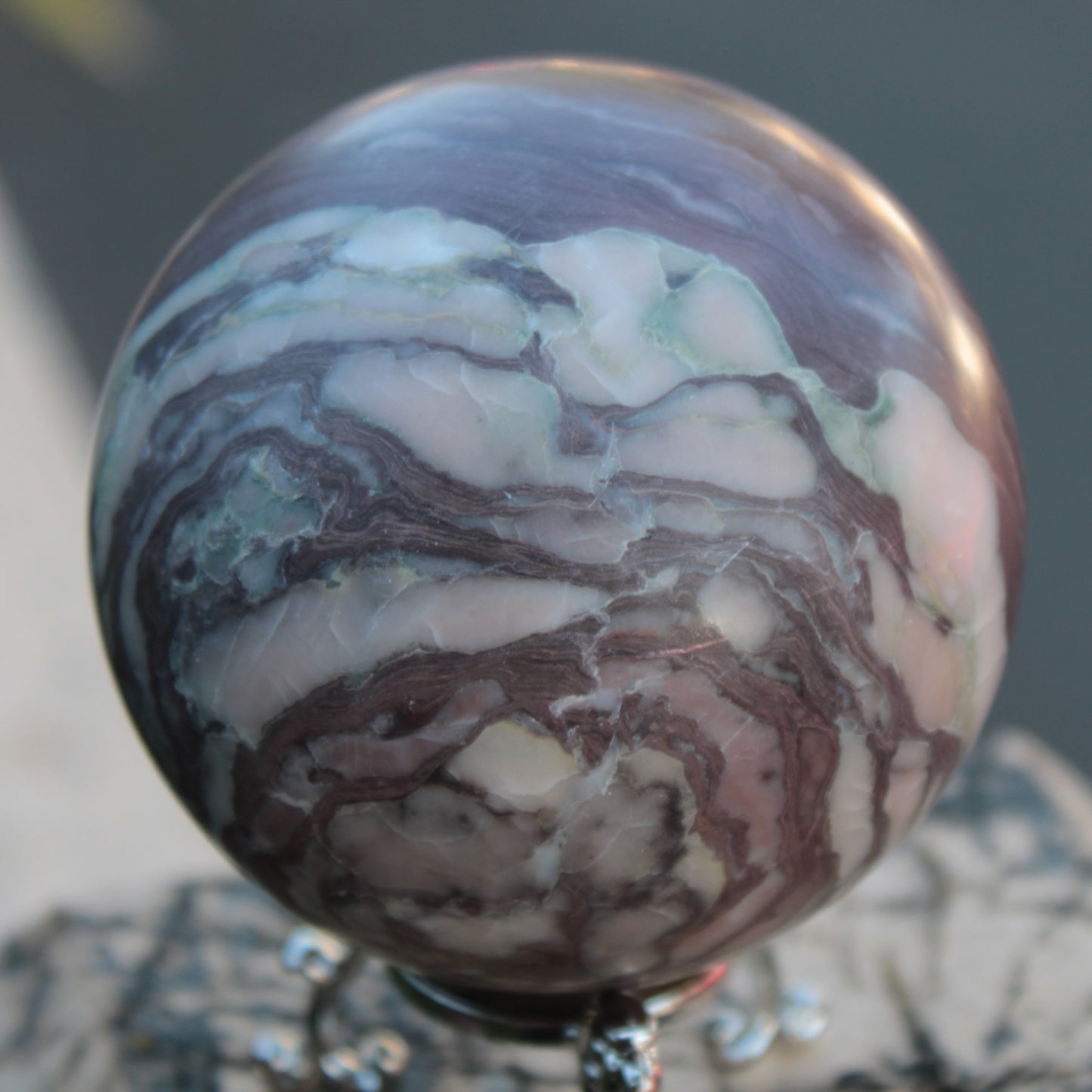 Zebra Stone Jasper sphere 569g Rocks and Things
