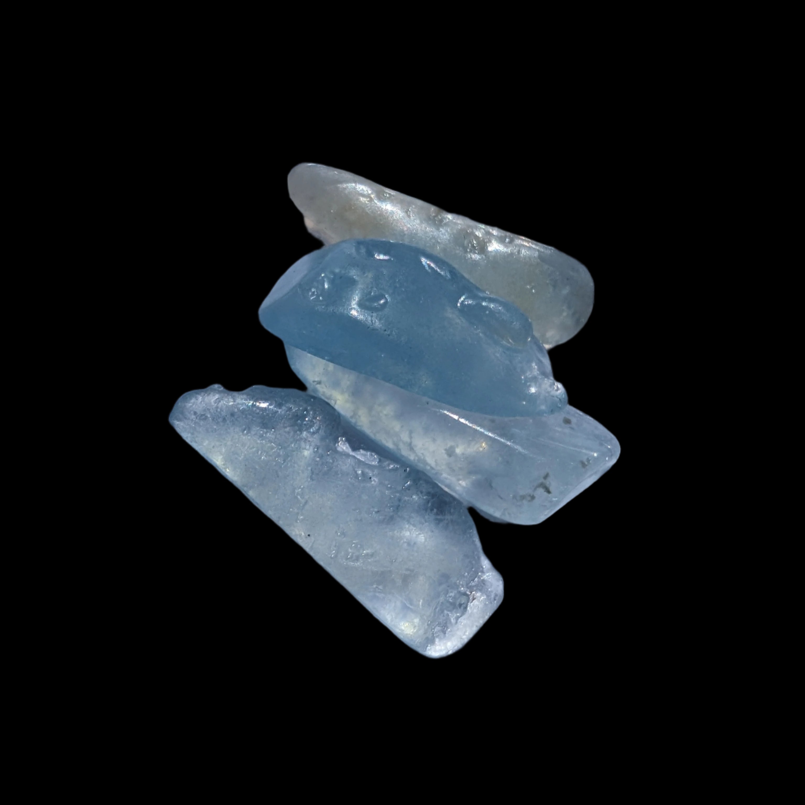 Aquamarine 4 polished crystals 4g in sunlight - Rocks and Things Store