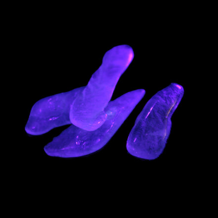 Aquamarine 4 polished crystals 4g in UV light - Rocks and Things Store