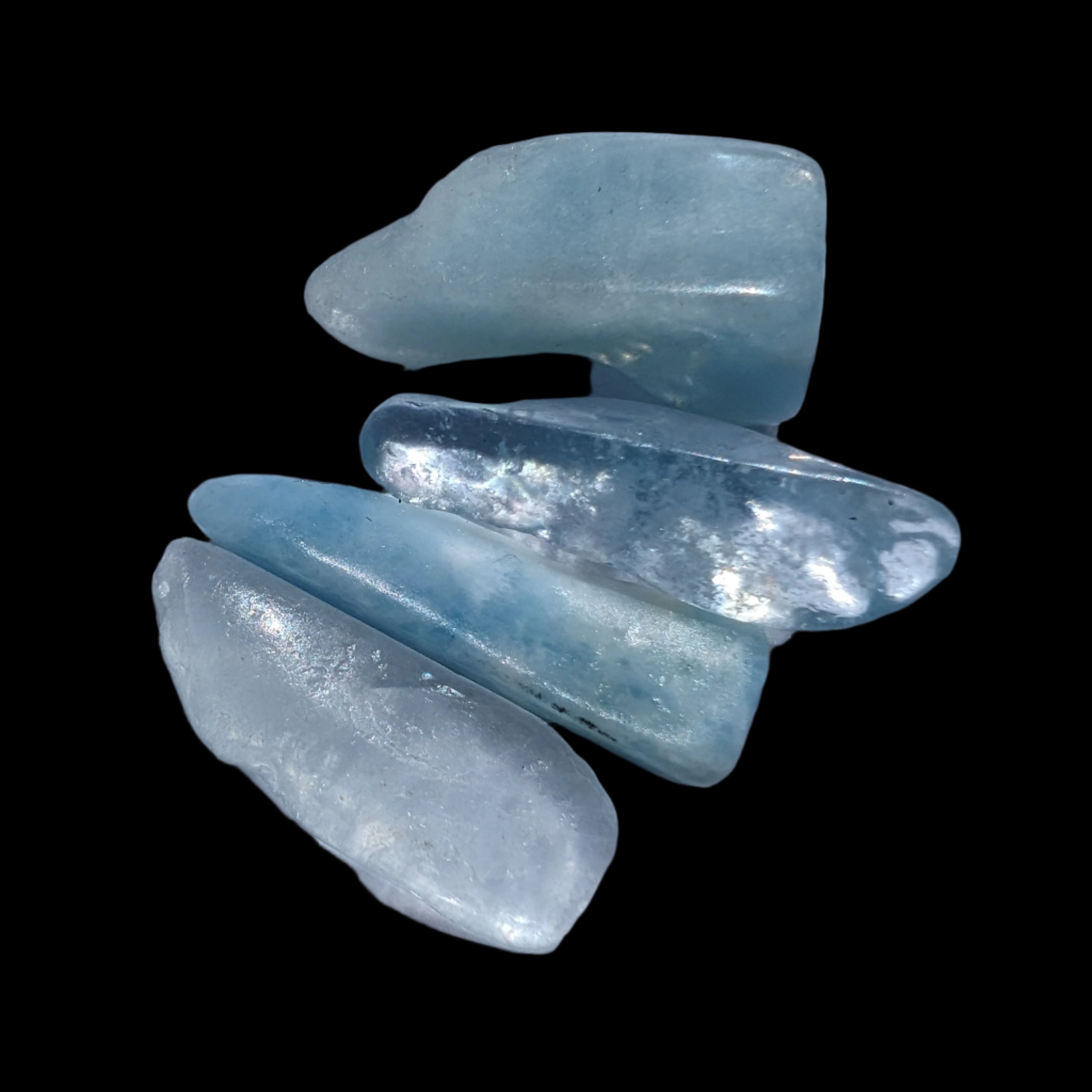 Aquamarine 4 polished crystals 4g in sunlight - Rocks and Things Store