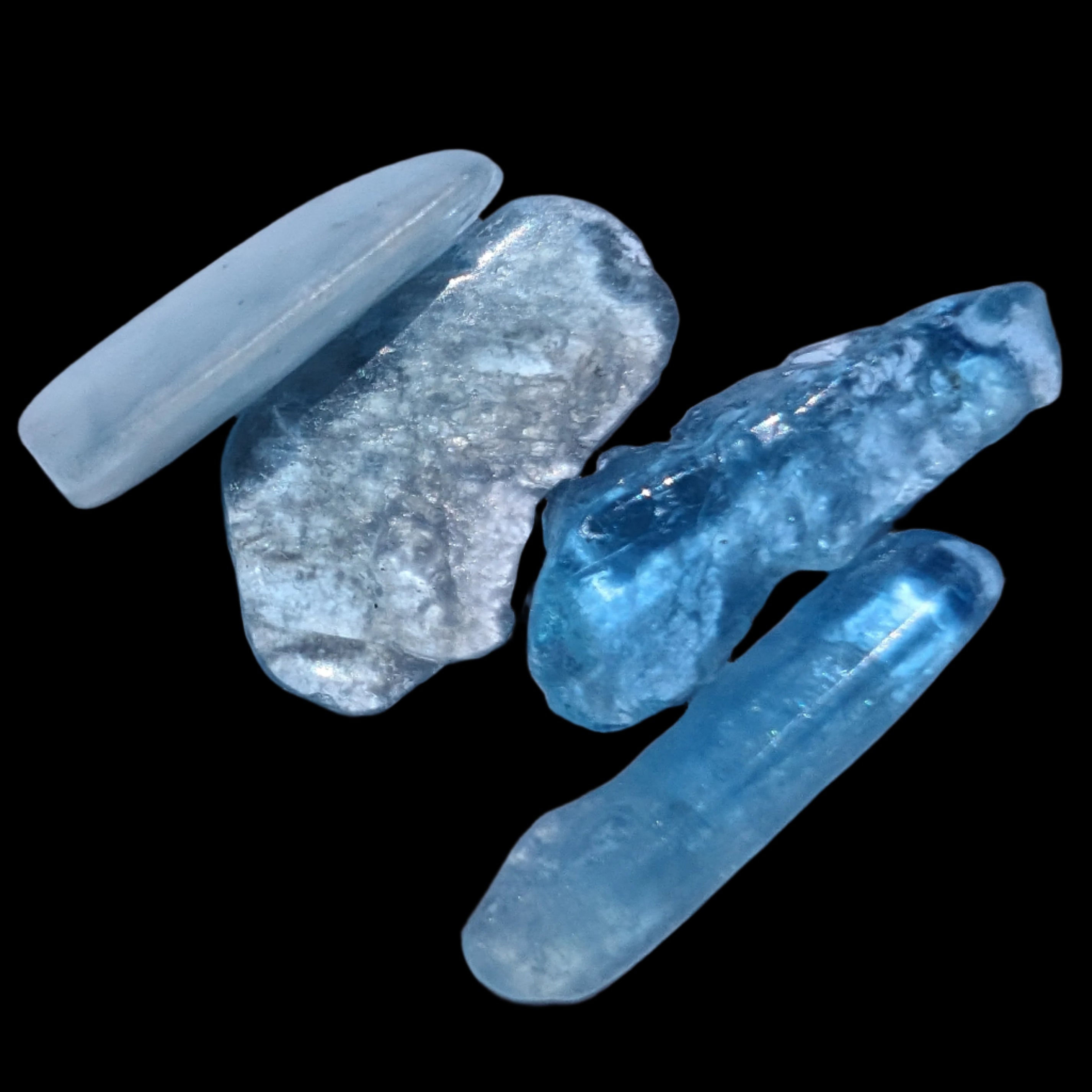 Aquamarine 4 polished crystals 4g in sunlight - Rocks and Things Store