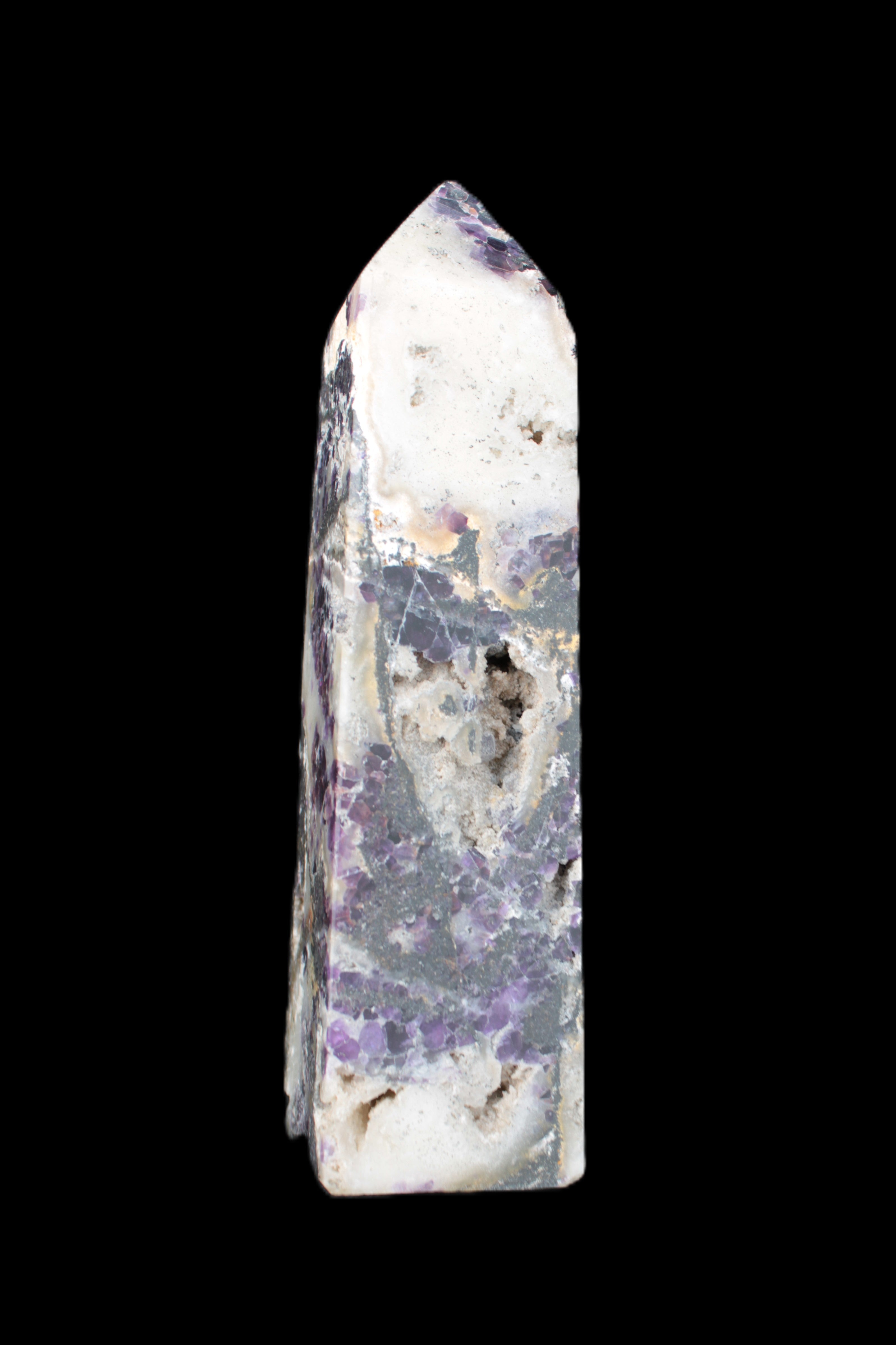 Purple Fantasy Fluorite obelisk 369g  in sunlight - Rocks and Things Store
