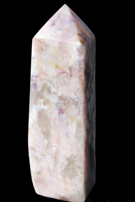 Cherry Blossom Pink Tourmaline and Quartz obelisk 115mm 244g in sunlight - Rocks and Things Store