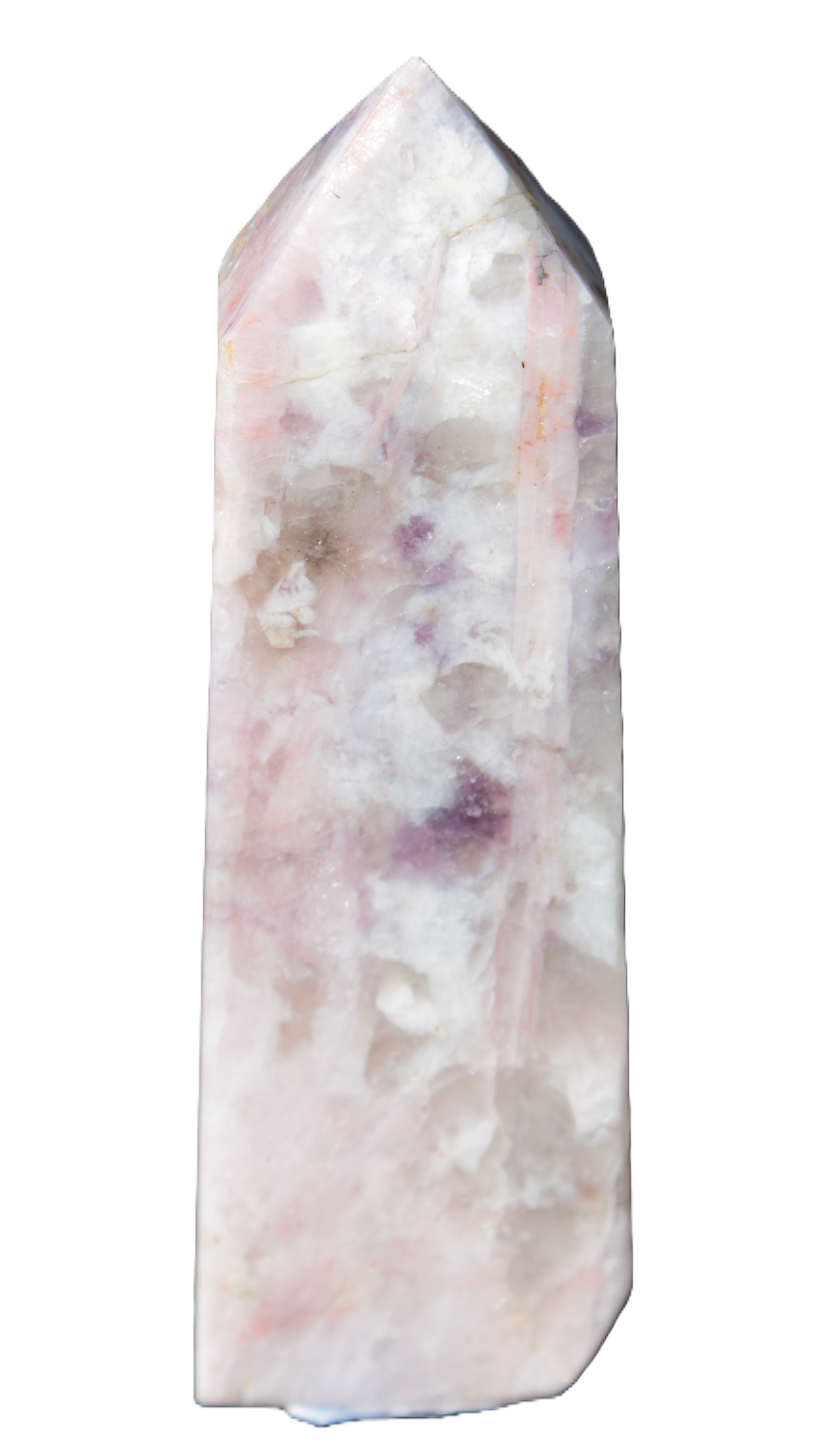 Cherry Blossom Pink Tourmaline and Quartz obelisk 115mm 244g - Rocks and Things Store