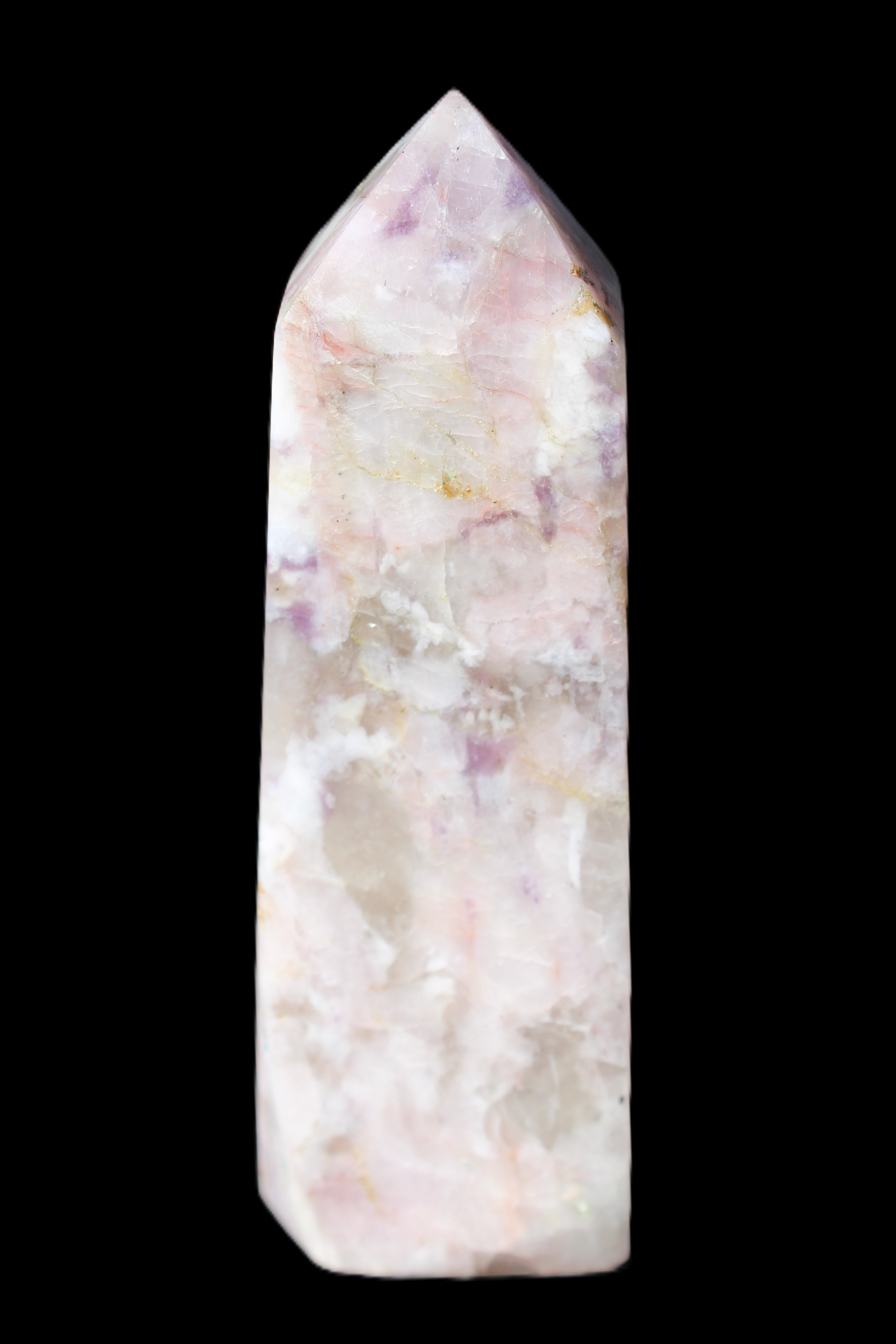 Cherry Blossom Pink Tourmaline and Quartz obelisk 115mm 244g in sunlight - Rocks and Things Store