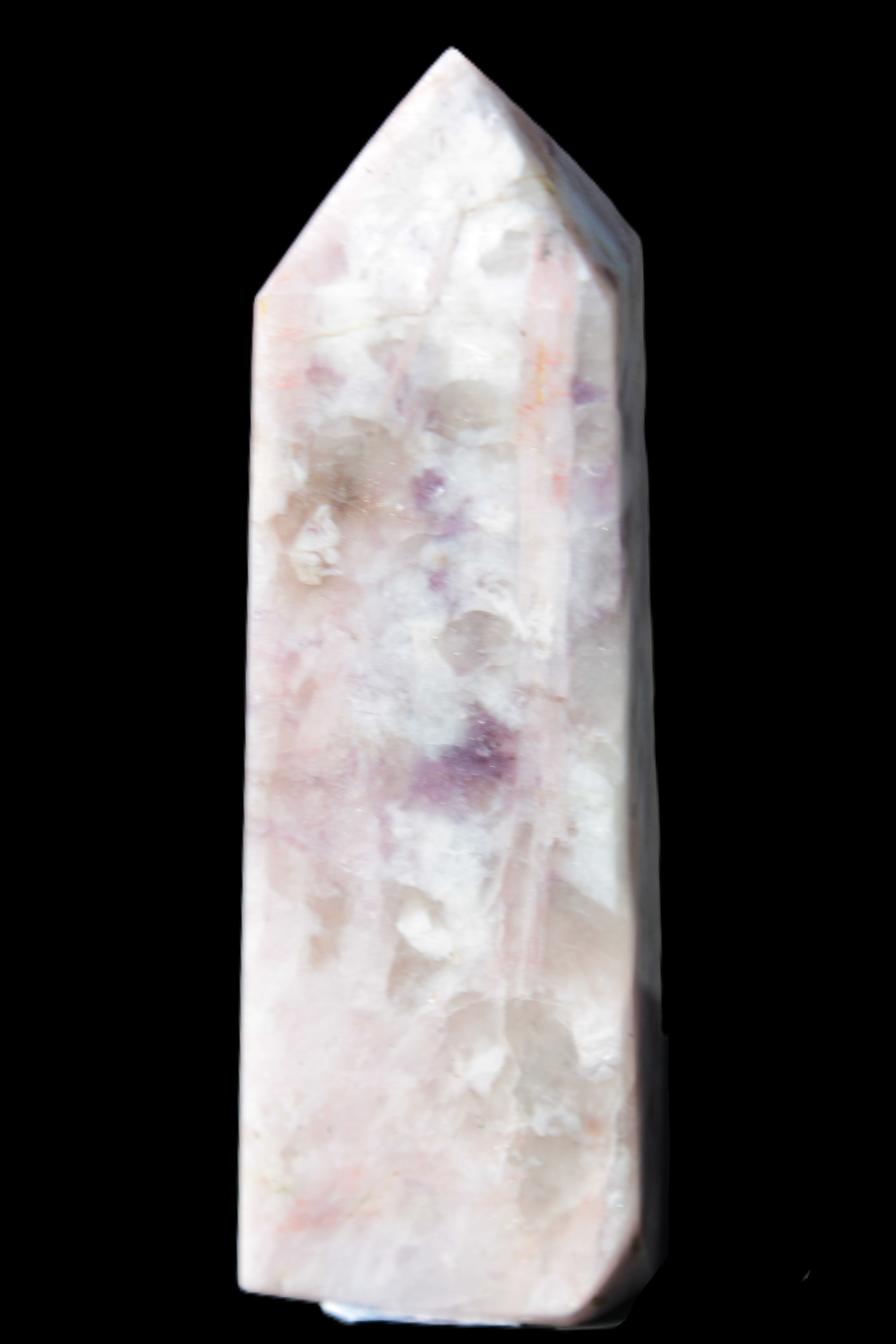 Cherry Blossom Pink Tourmaline and Quartz obelisk 115mm 244g in sunlight - Rocks and Things Store