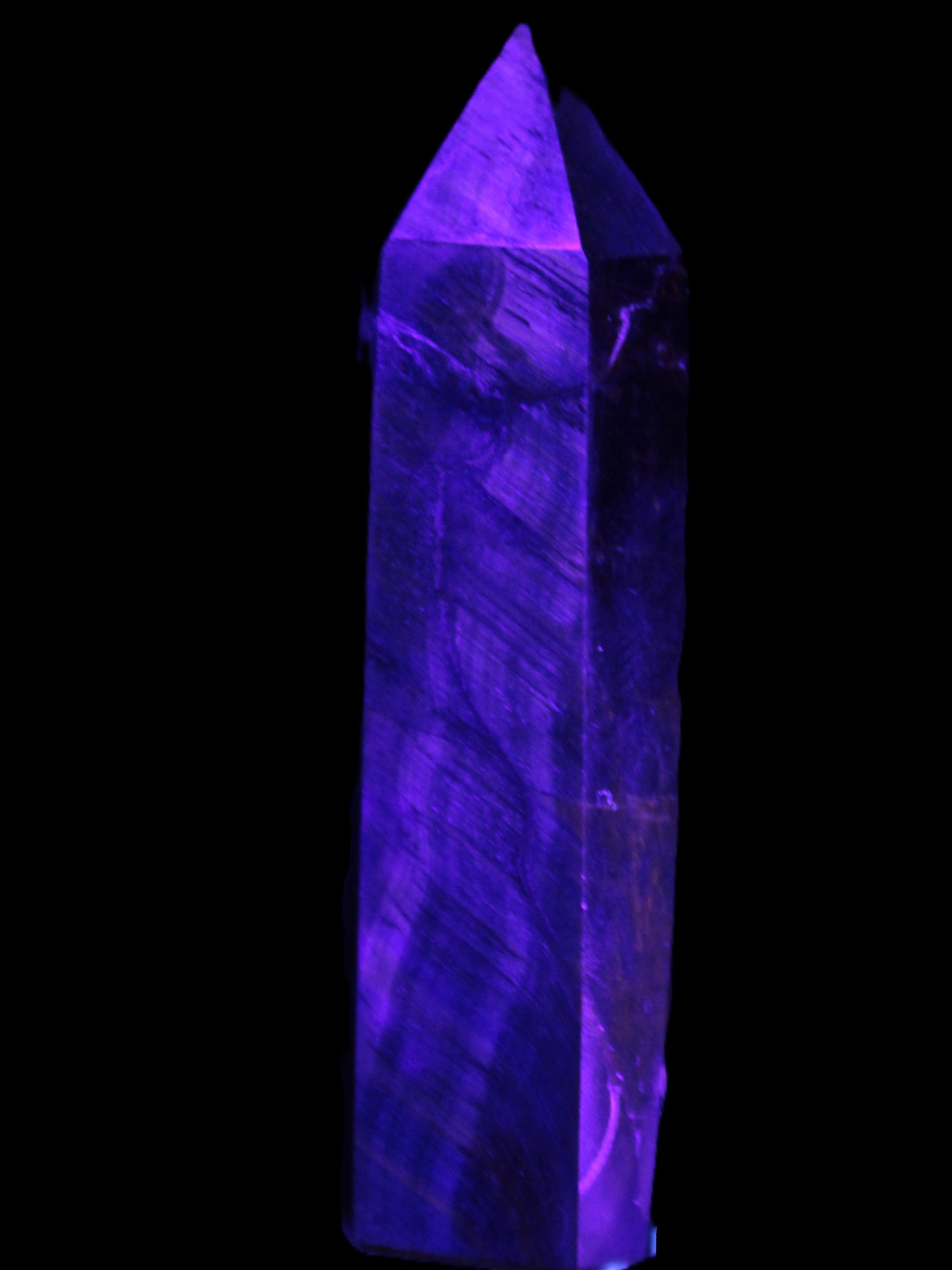 Blue Tigers Eye wand 68mm 67.9g in UV light - Rocks and Things Store