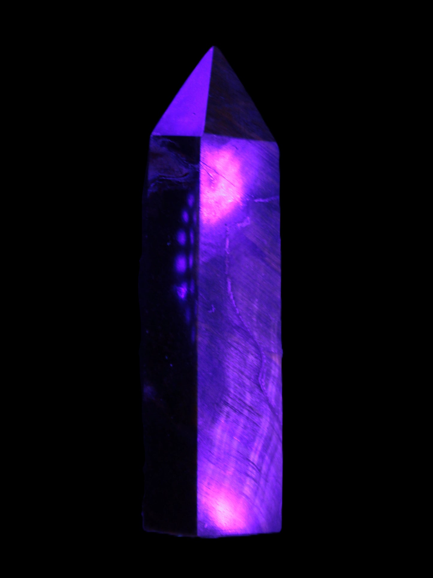 Blue Tigers Eye wand 68mm 67.9g in UV light - Rocks and Things Store