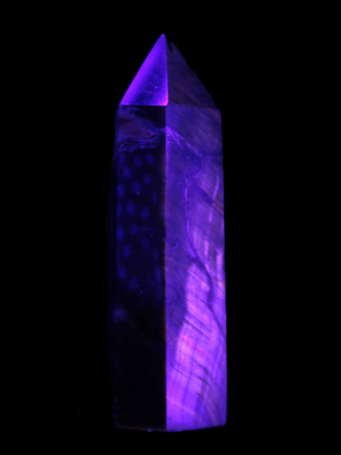 Blue Tigers Eye wand 68mm 67.9g in UV light - Rocks and Things Store