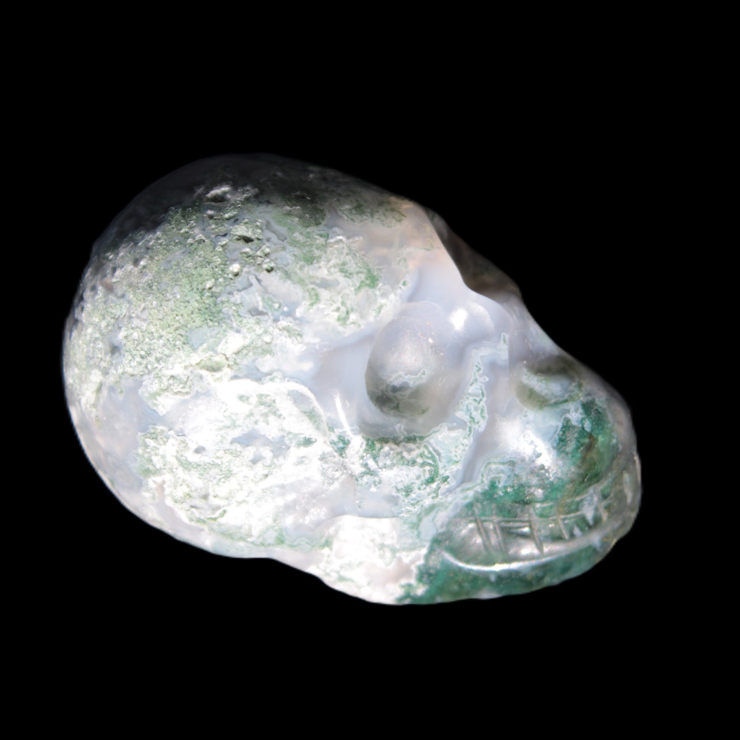 Moss Agate skull 47*30*32mm 57g in sunshine - Rocks and Things Store