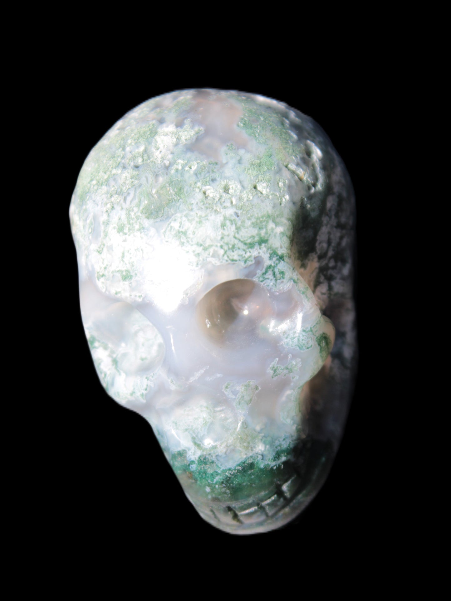 Moss Agate skull 47*30*32mm 57g in sunshine - Rocks and Things Store