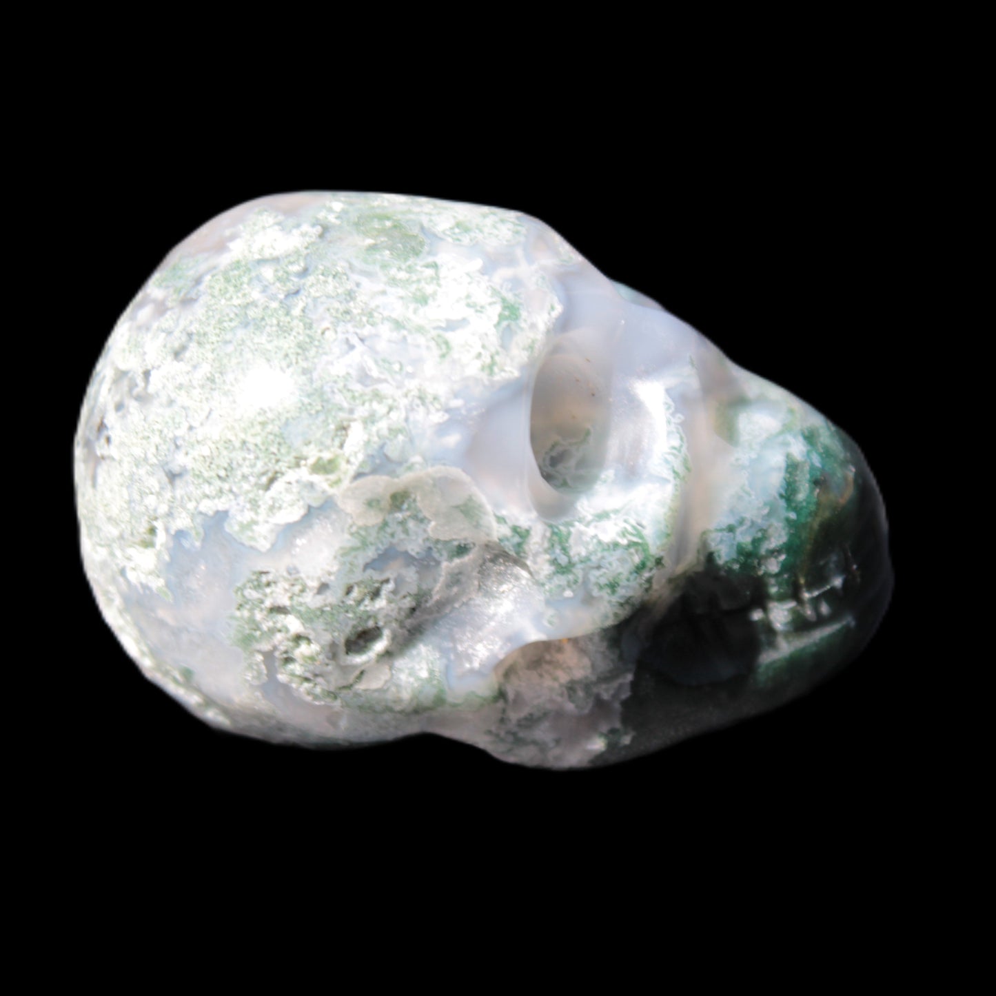 Moss Agate skull 47*30*32mm 57g in sunshine - Rocks and Things Store