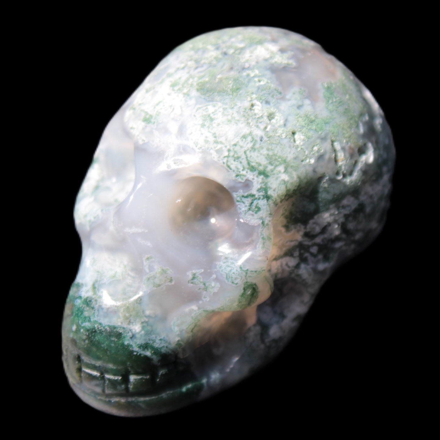 Moss Agate skull 47*30*32mm 57g in sunshine - Rocks and Things Store