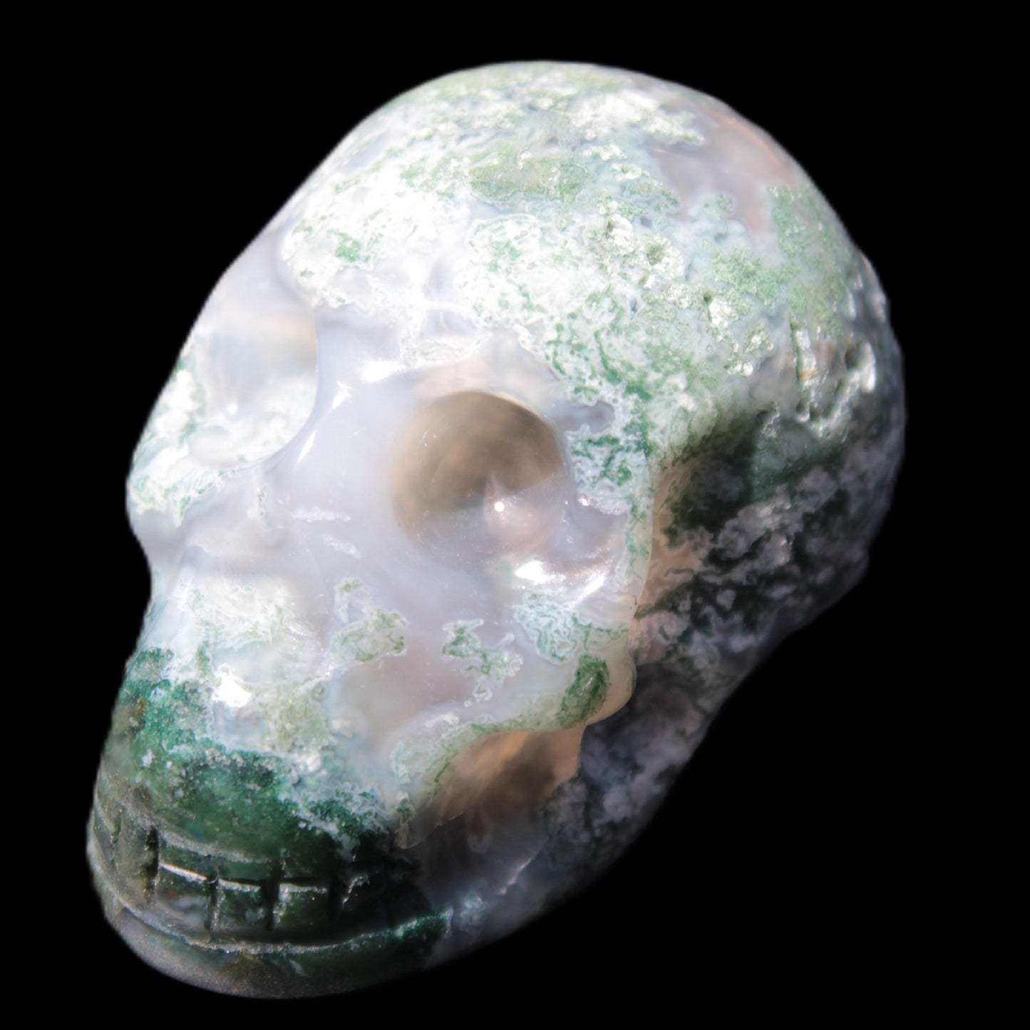 Moss Agate skull 47*30*32mm 57g in sunshine - Rocks and Things Store