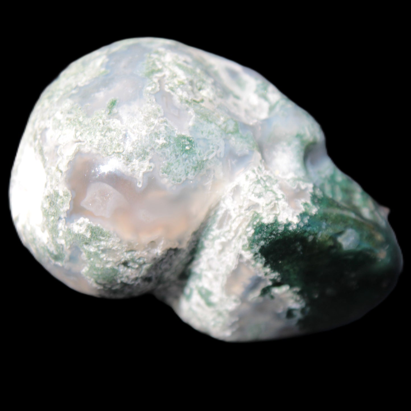 Moss Agate skull 47*30*32mm 57g in sunshine - Rocks and Things Store