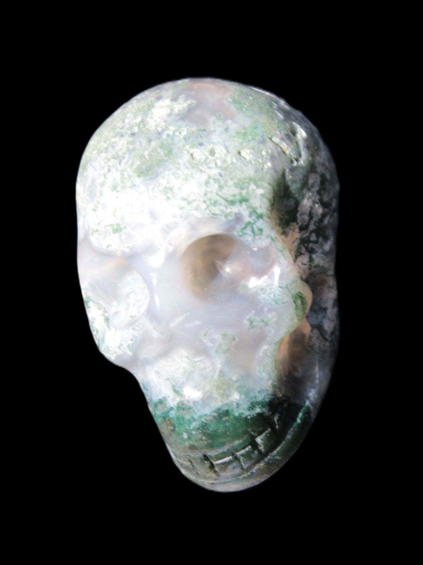 Moss Agate skull 47*30*32mm 57g in sunshine - Rocks and Things Store