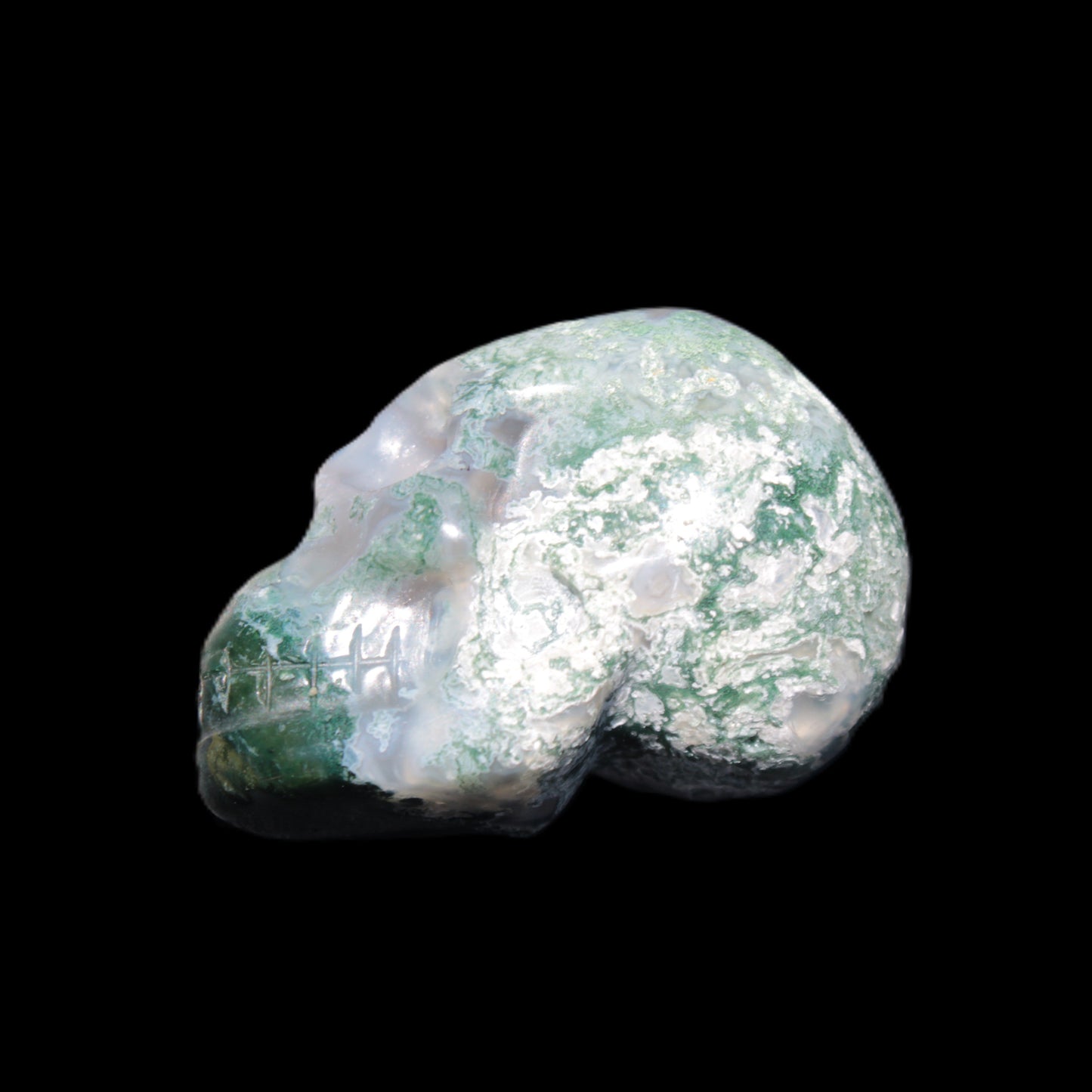 Moss Agate skull 47*30*32mm 57g Rocks and Things Store