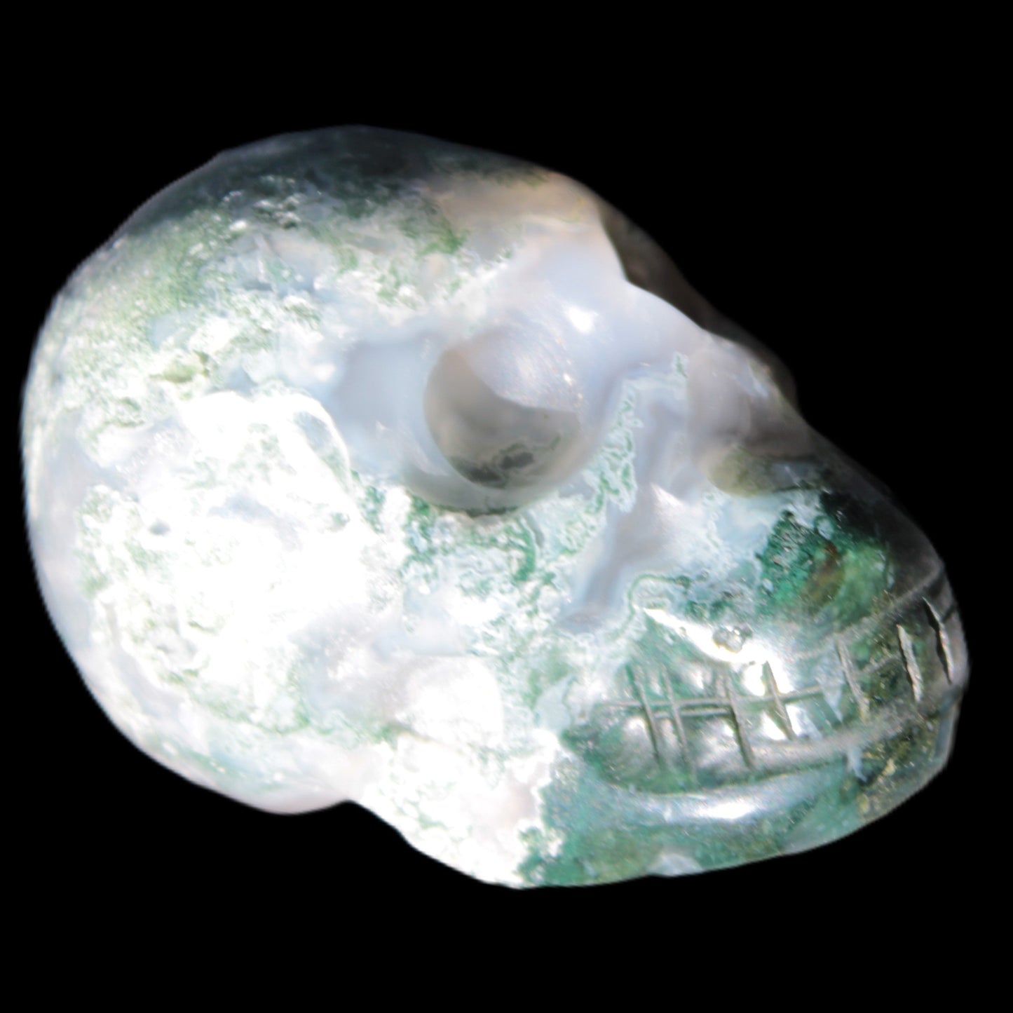 Moss Agate skull 47*30*32mm 57g Rocks and Things Store